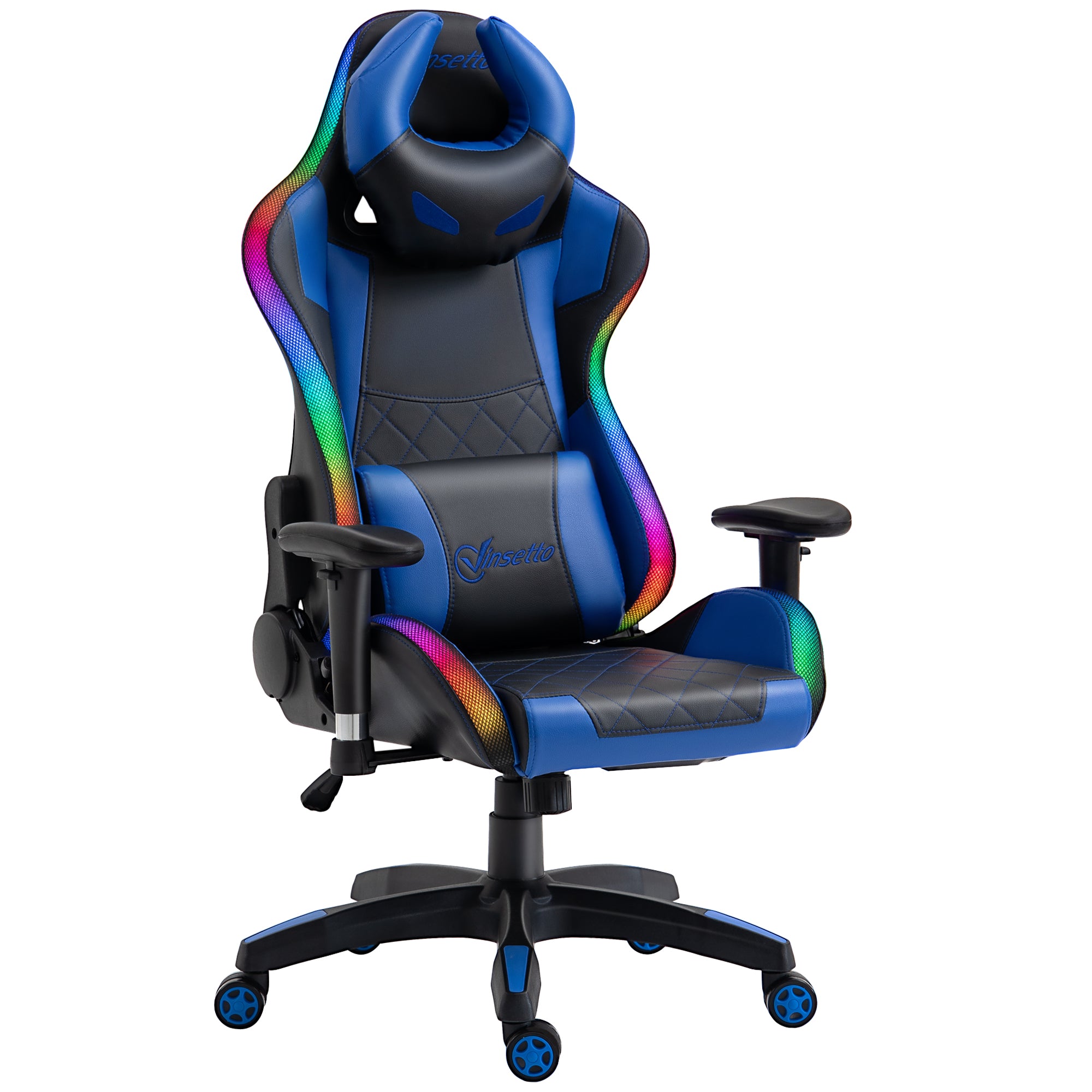 Racing Gaming Chair with RGB LED Light, Lumbar Support, Swivel Home Office Computer Recliner High Back Gamer Desk Chair, Black Blue