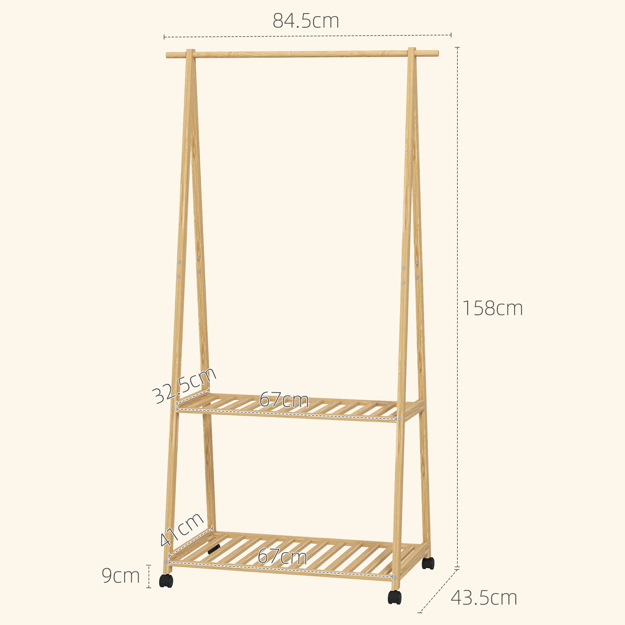 Bamboo Clothes Rack, with Shelves and Hooks - Natural Finish