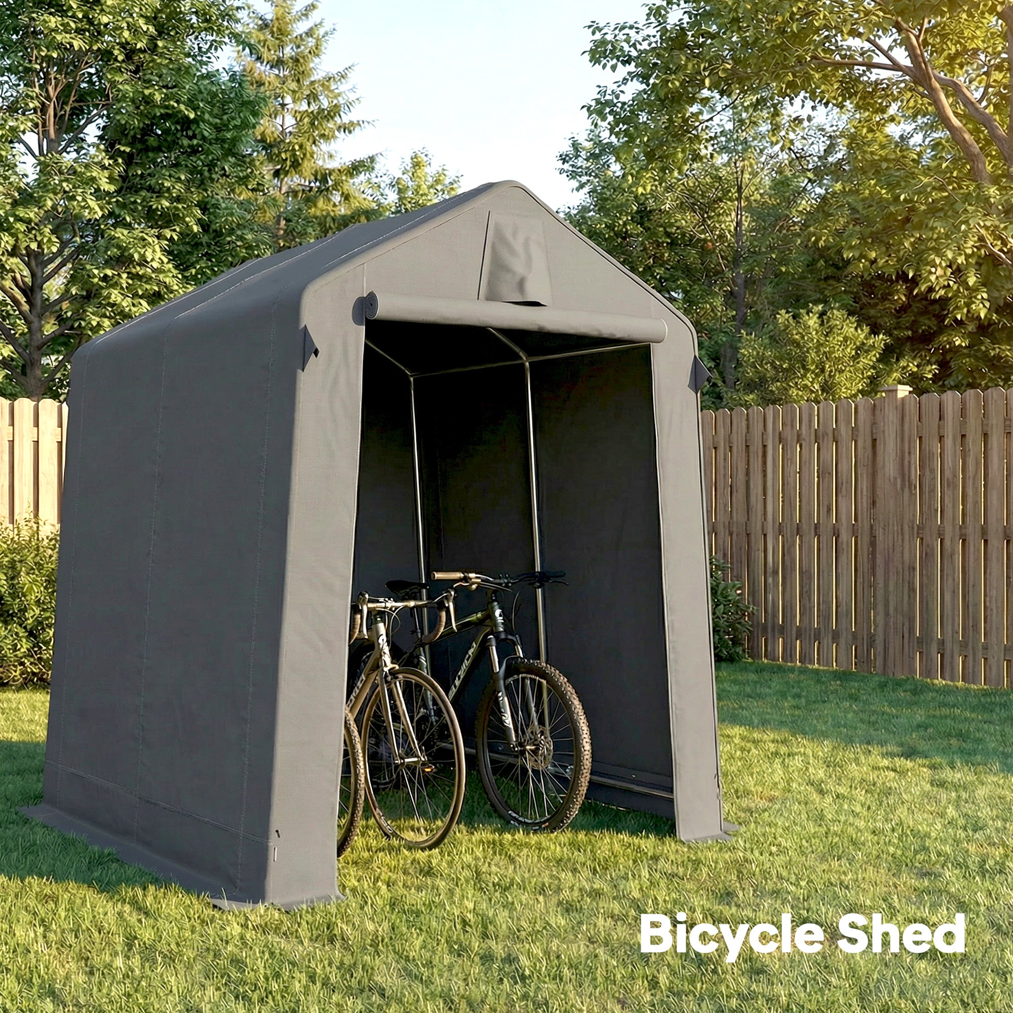 7.5 x 6.2 ft Outdoor Garden Storage Shed, Waterproof Bike Tent with Roll-Up Zipper Door and Vent, Dark Grey
