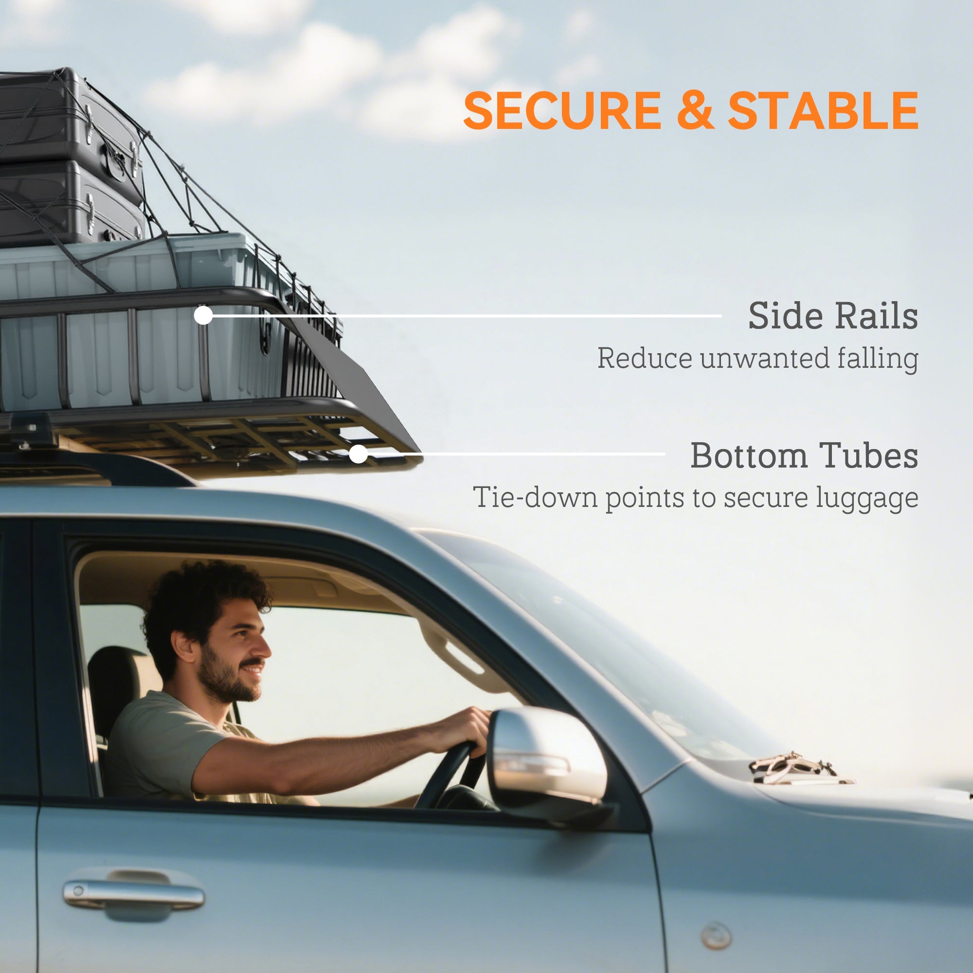 Universal Roof Rack Basket Tray, 90.7 kg Steel Car Rooftop Luggage Cargo Carrier Holder with Wind Fairing, Side Rails for SUVs, Pickups, Sedans, Off-Road Vehicles, 110.5 x 99.5 x 18.5 cm, Black