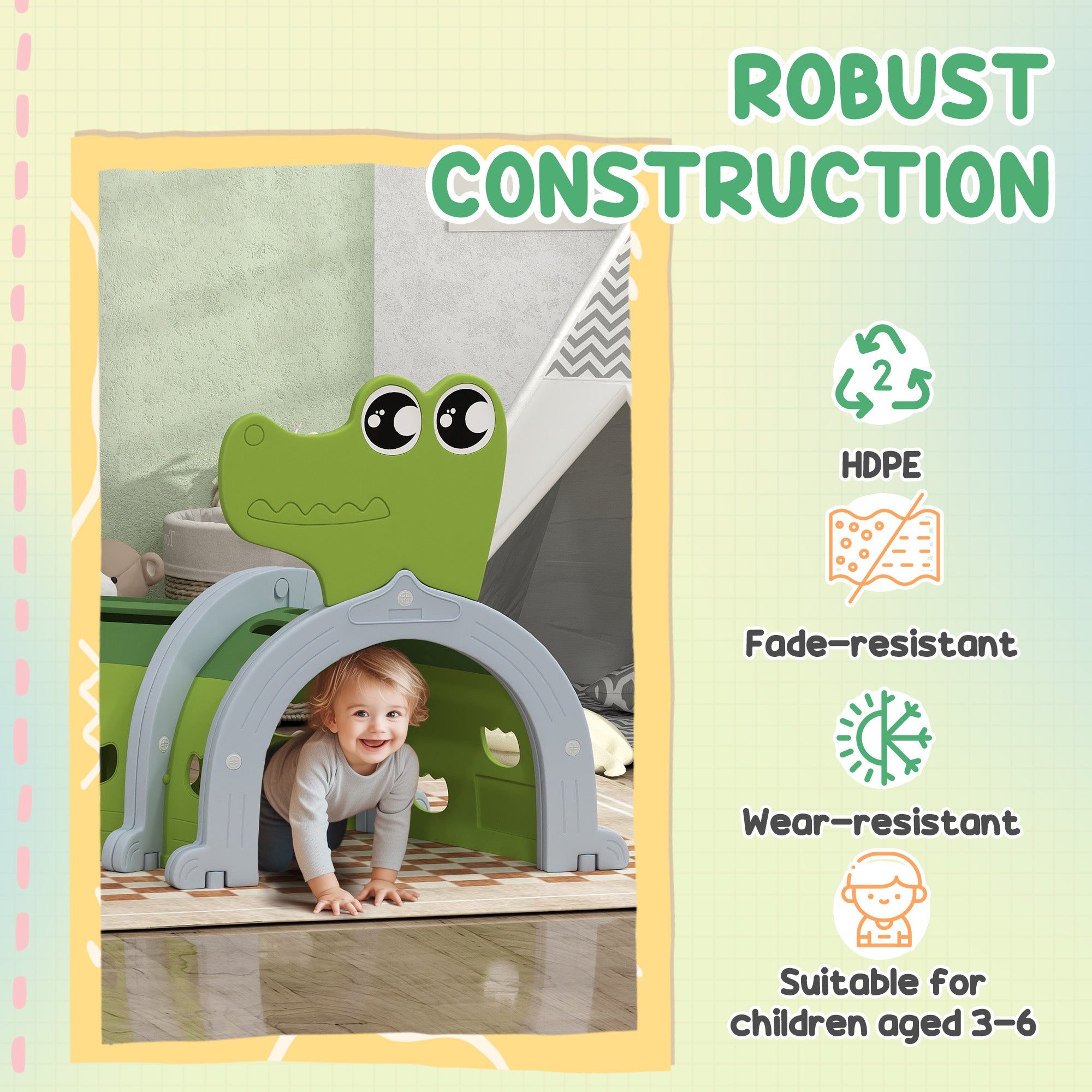 Crocodile Design Kids Play Tunnel for Ages 3-6 Crawl and Climb