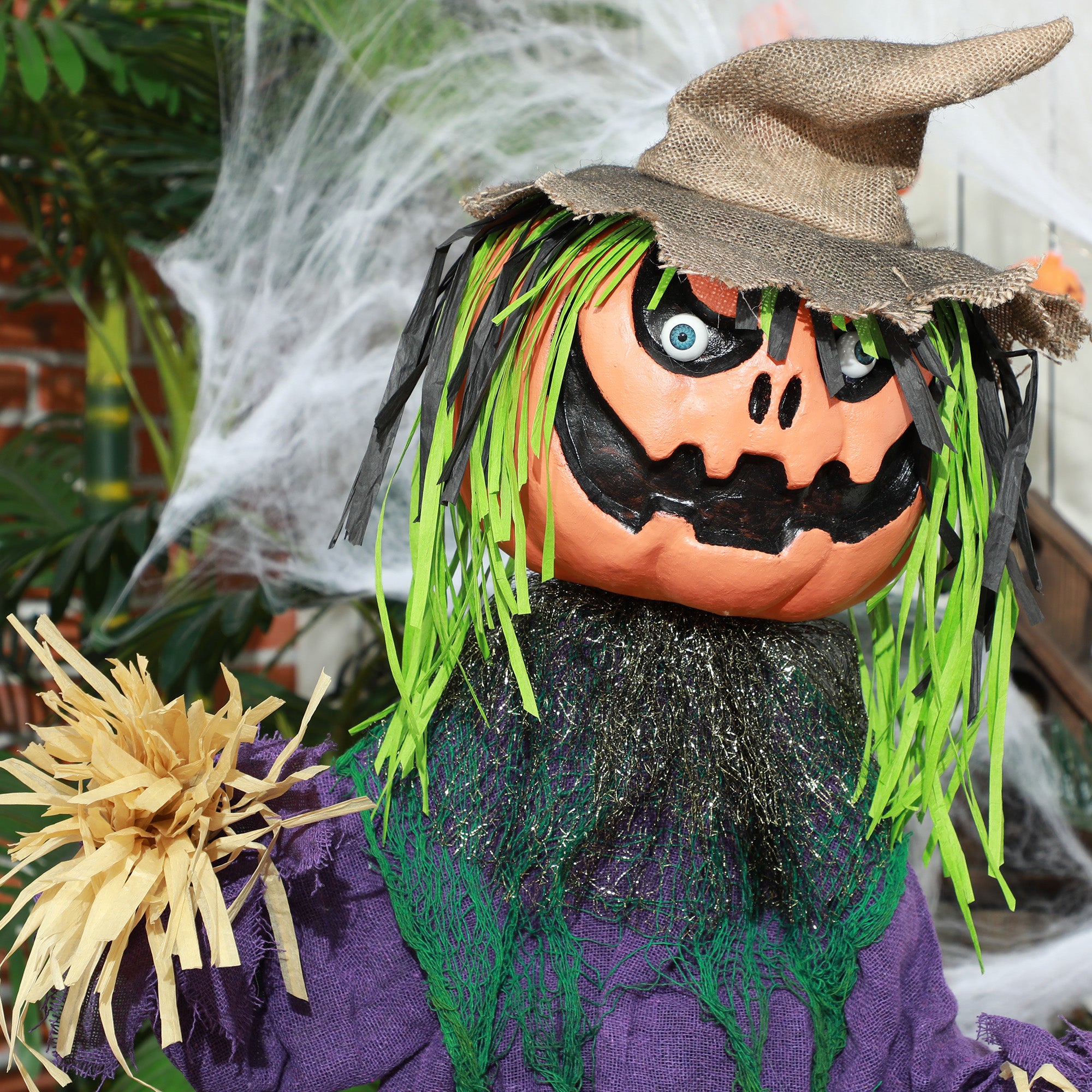 3'6" Pumpkin Scarecrow Halloween Animatronic, with Glowing Eyes