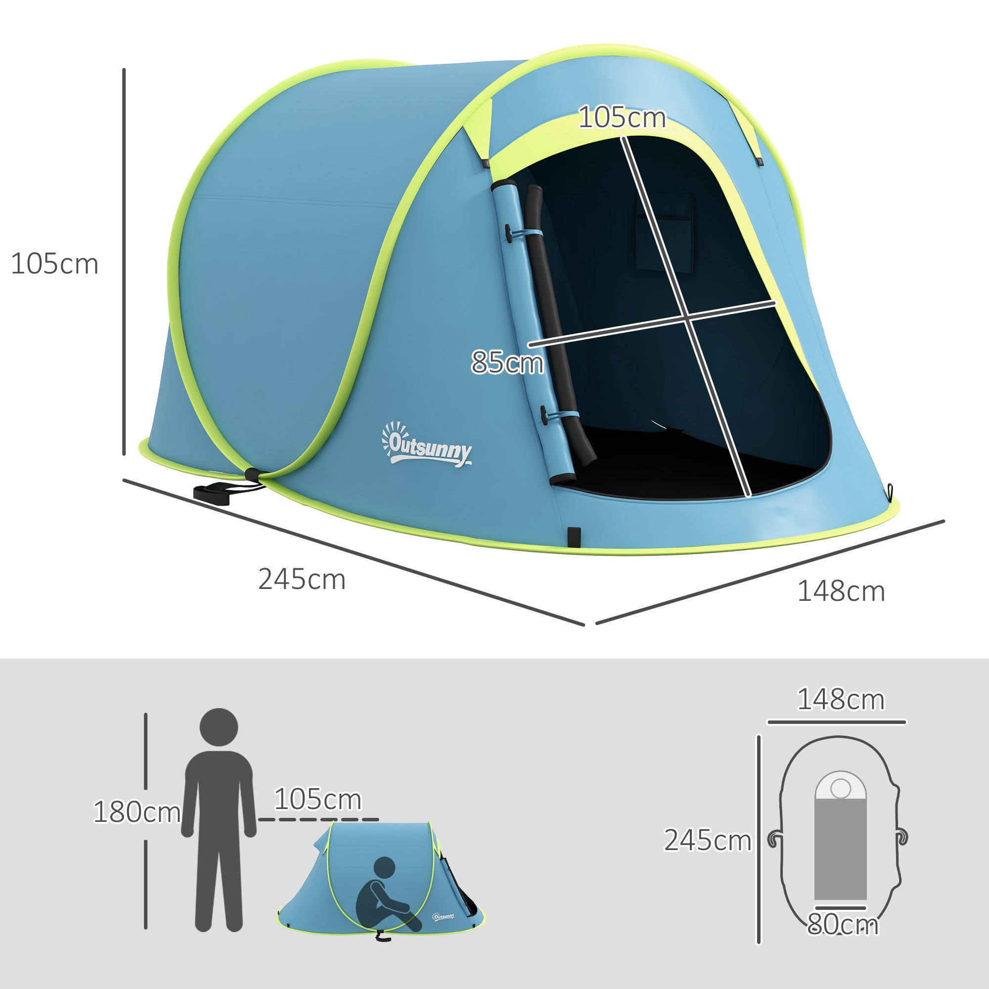 Two-Man Pop-Up Dome Tent, with Accessories - Blue