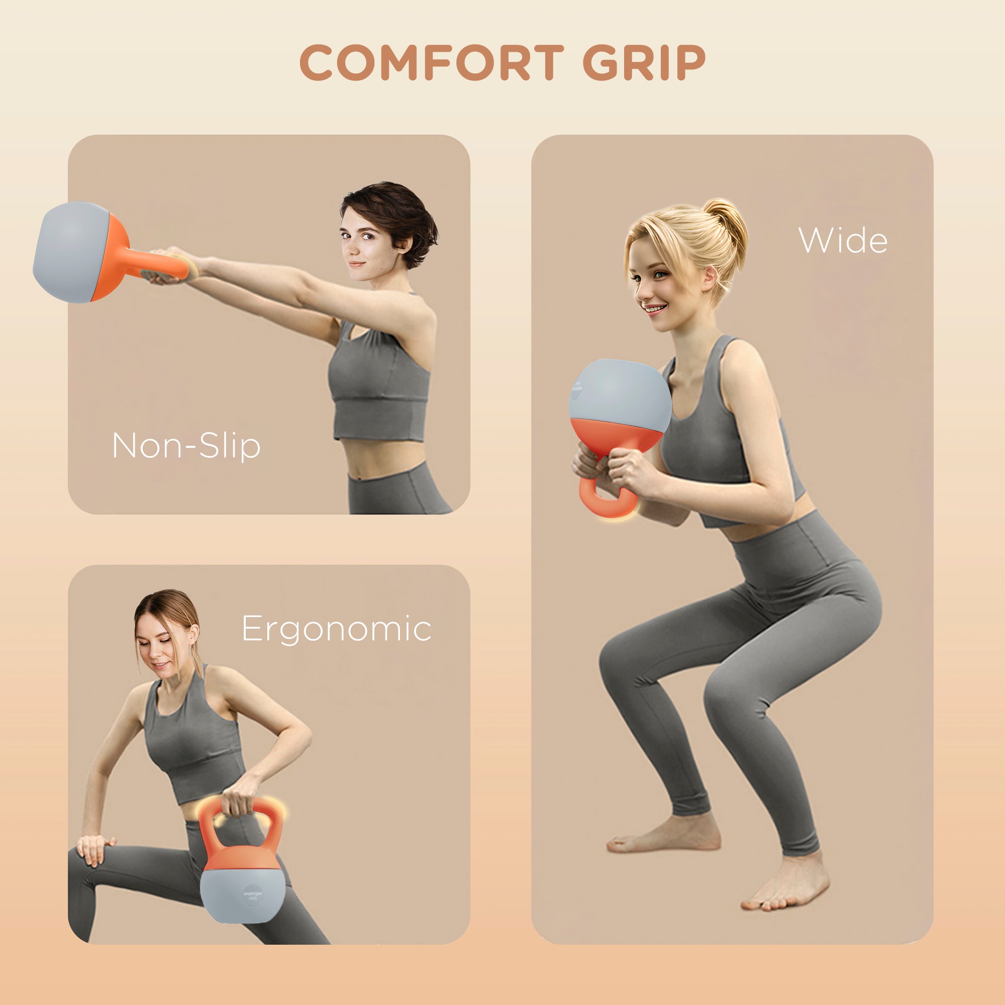 Soft Kettlebell, 6kg Kettle Bell with Non-Slip Handle for Home Gym Weight Lifting and Strength Training, Orange and Grey