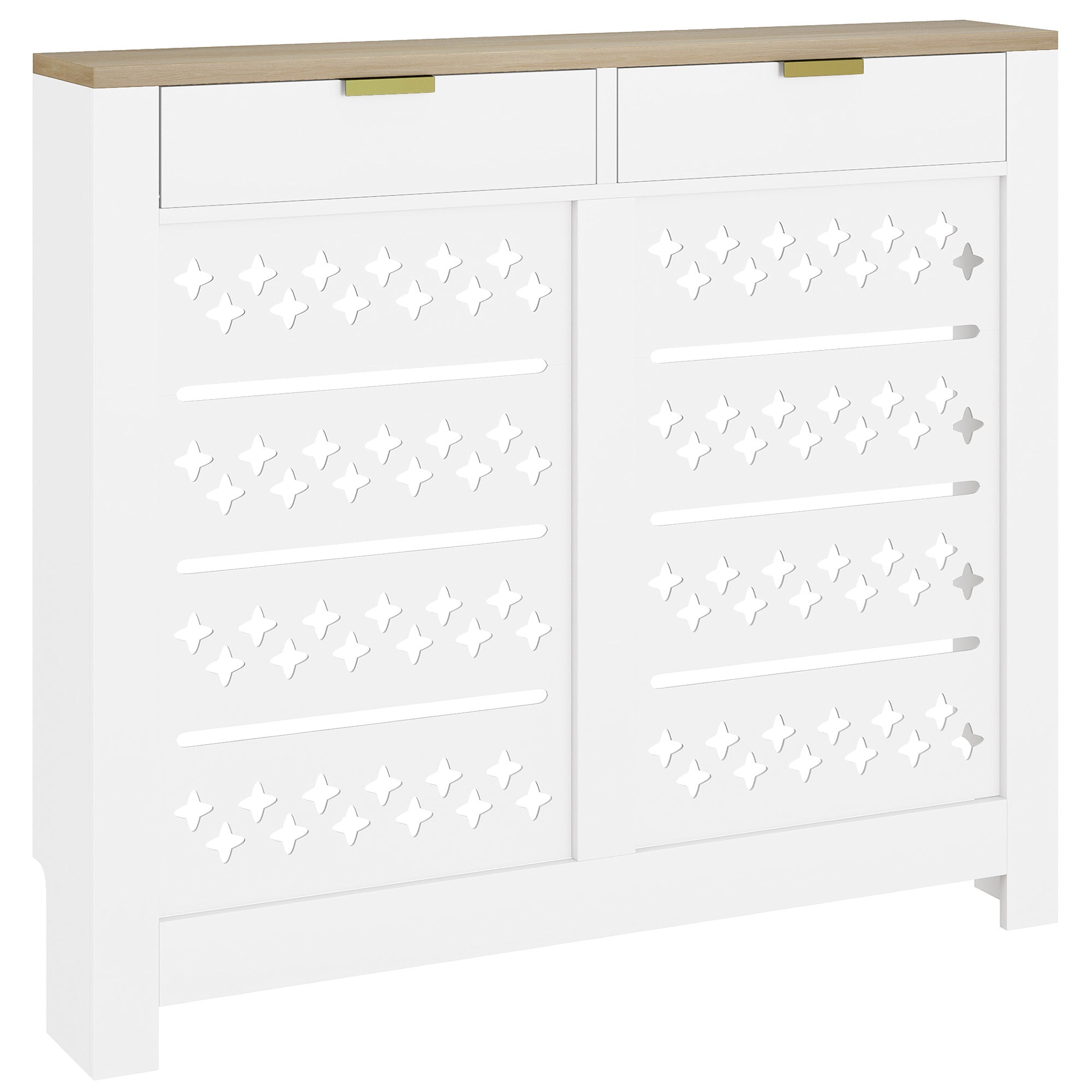 108 x 19 cm Minimal Radiator Cover, with 2 Drawers - White