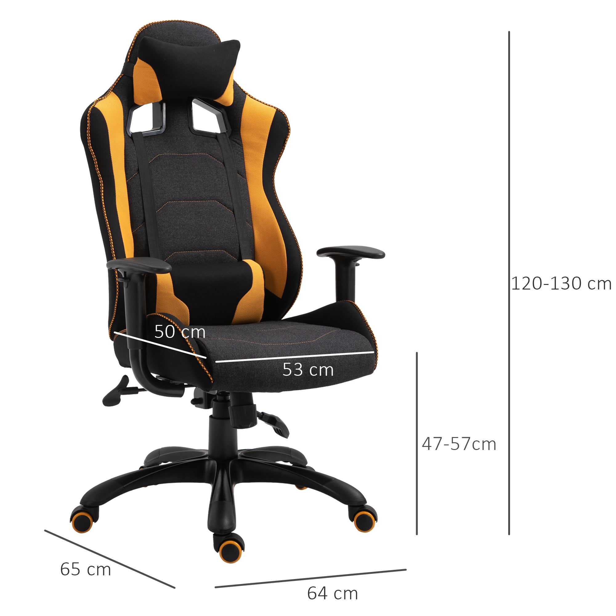 Polyester Ergonomic Gaming Chair w/ Adjustable Pillow Orange