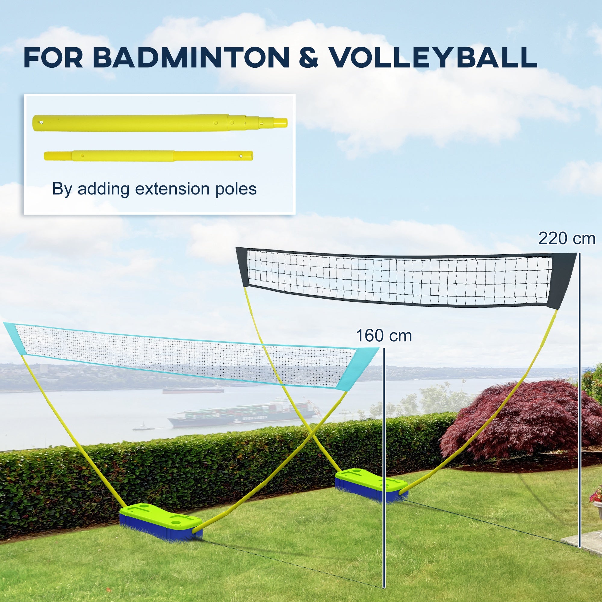 Portable Badminton Net Set w/ Volleyball Net, Rackets, Shuttlecocks