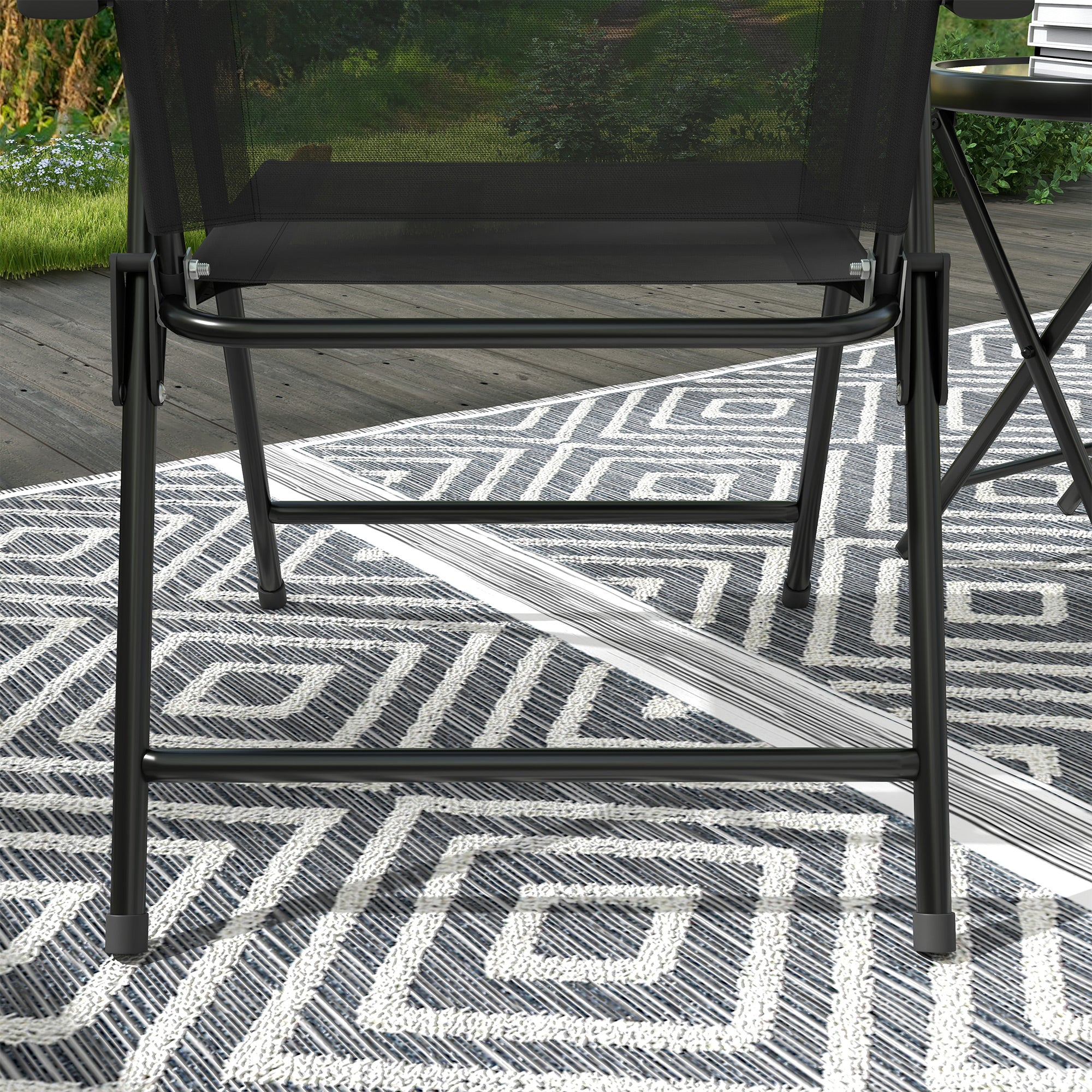 Three-Piece Foldable Garden Seat Set with Glass-Top Table - Black