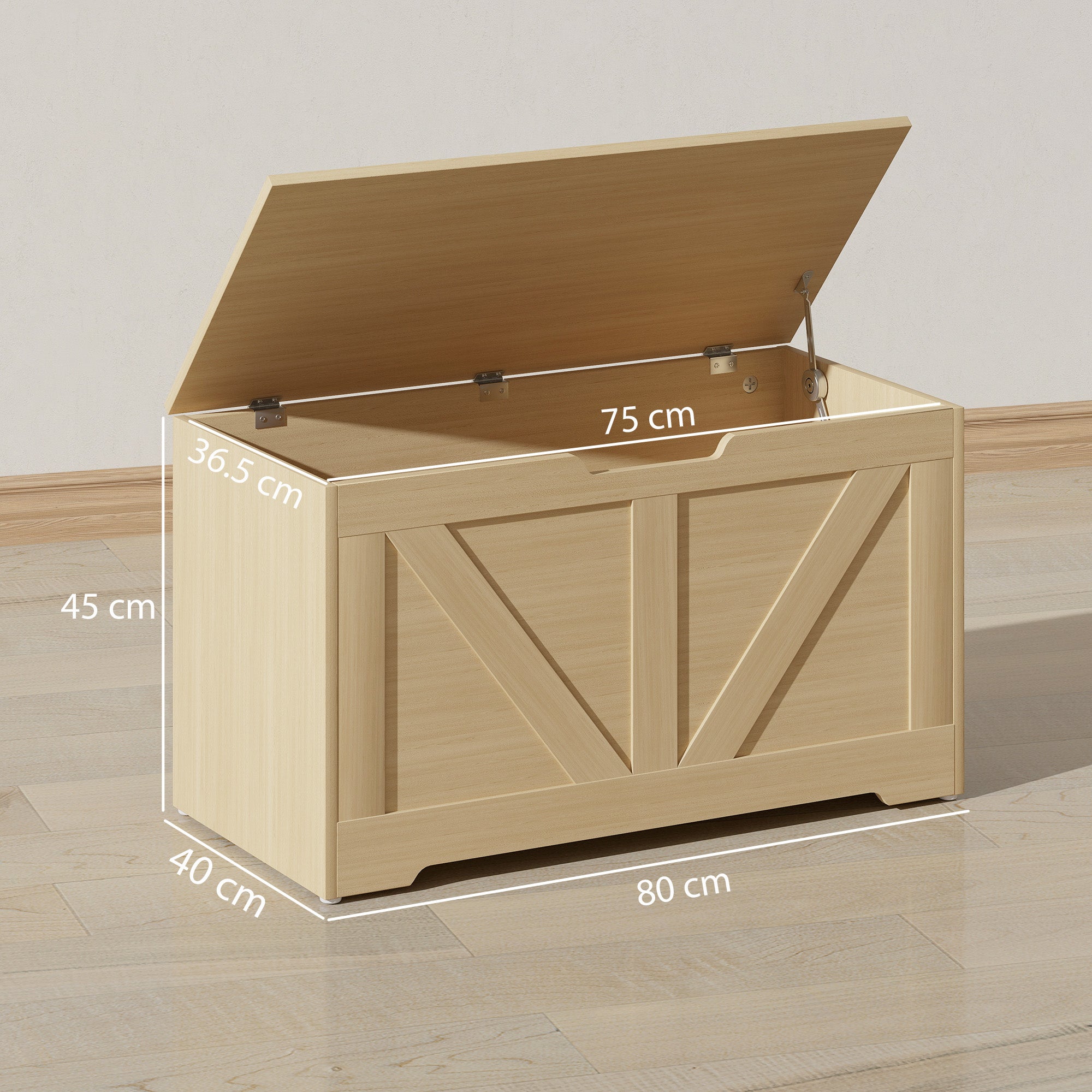 100L Home Storage Box, with Safety Hinges - Natural Wood Finish