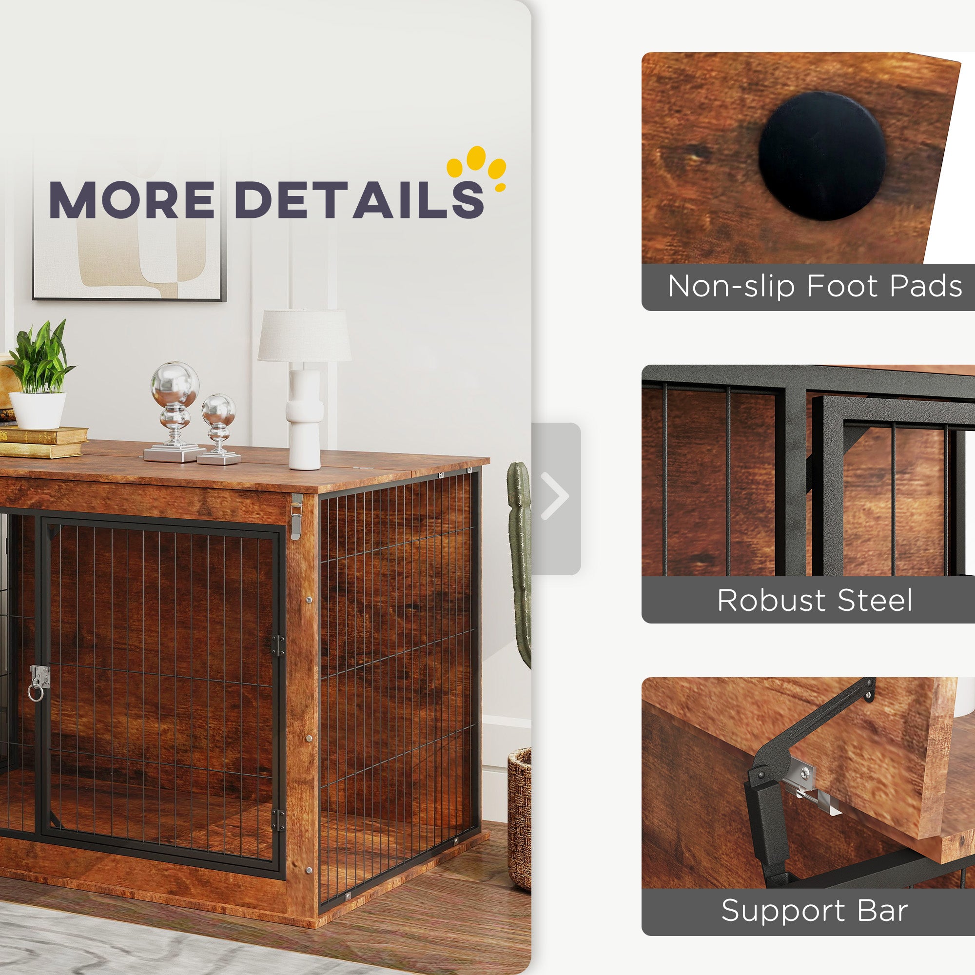 Dog Crate Furniture with Flip-up Top, 2 Doors, for Extra Large Dogs, 118 x 75 x 77cm, Rustic Brown