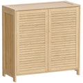 Bamboo Shoe Cabinet with Louvered Doors, 14 Pairs Shoe Storage Cabinet with Adjustable Shelves for Hallway, Natural