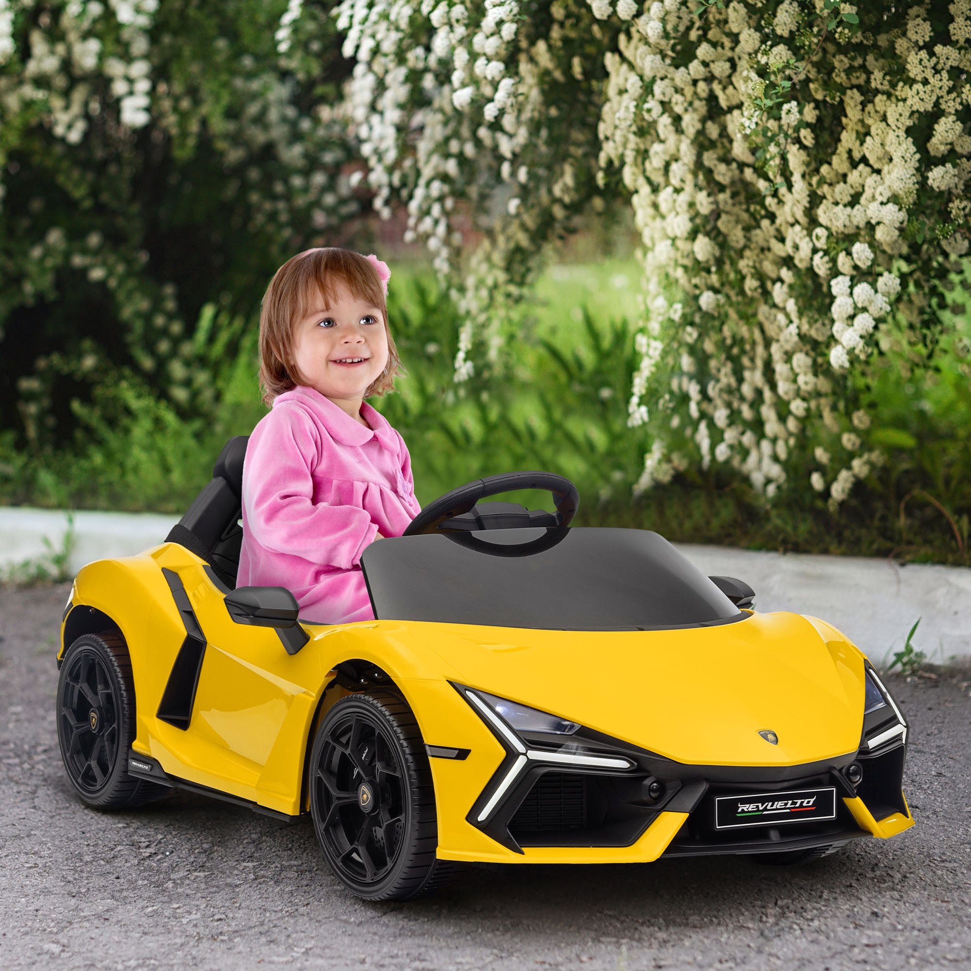 Lamborghini Revuelto Licensed 12V Ride on Car w/ Butterfly Doors, Transport Wheels, Suspension, Remote Control, Yellow