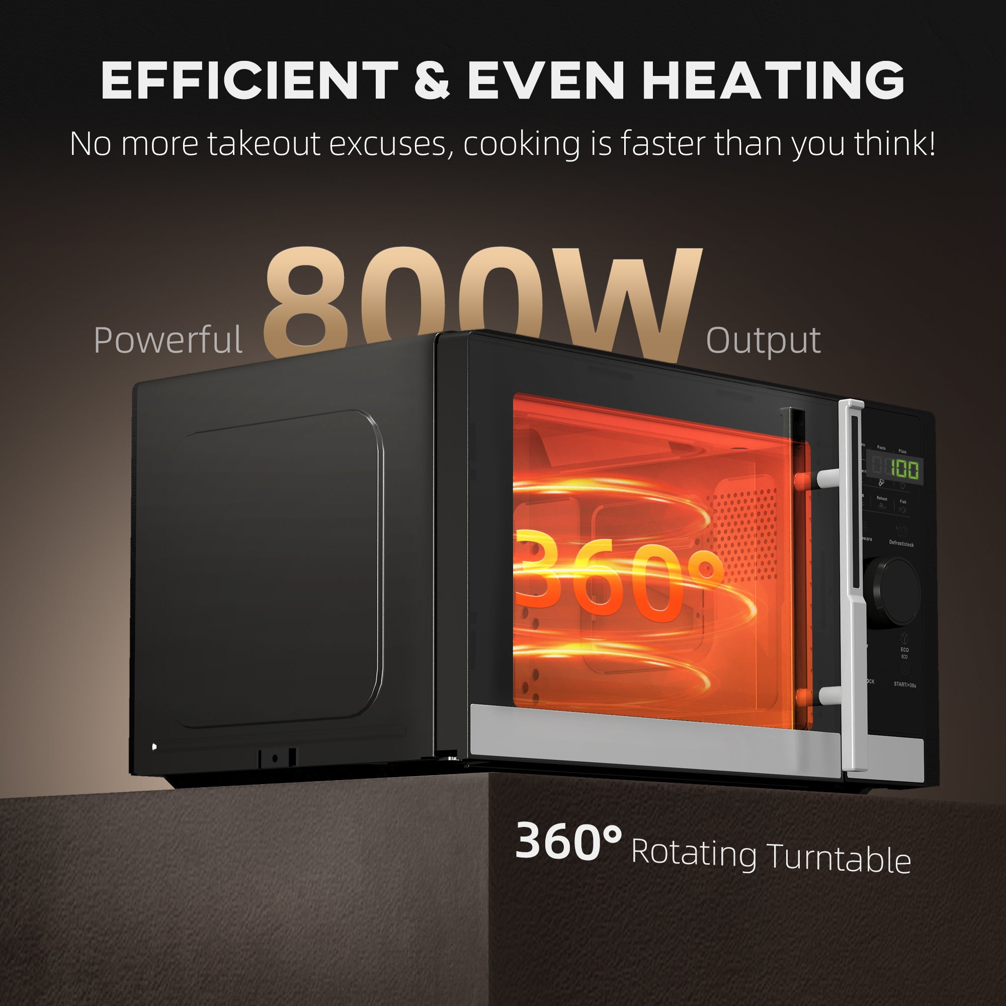 23L 800W Microwave Oven, Digital Solo Microwave with 10 Power Levels, Automatic Defrost, 8 Auto Cook Menus, 60 Minutes Timer, Eco Mode, Clock, Easy Clean, Small Black Microwave