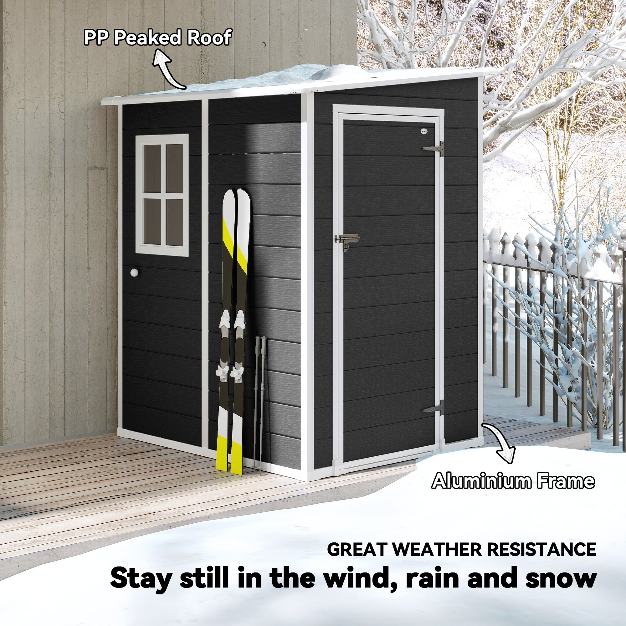 4'x5' Garden Storage Shed, Lean to Shed, Lockable Garden Shed with Window, Vent and Plastic Roof, Black