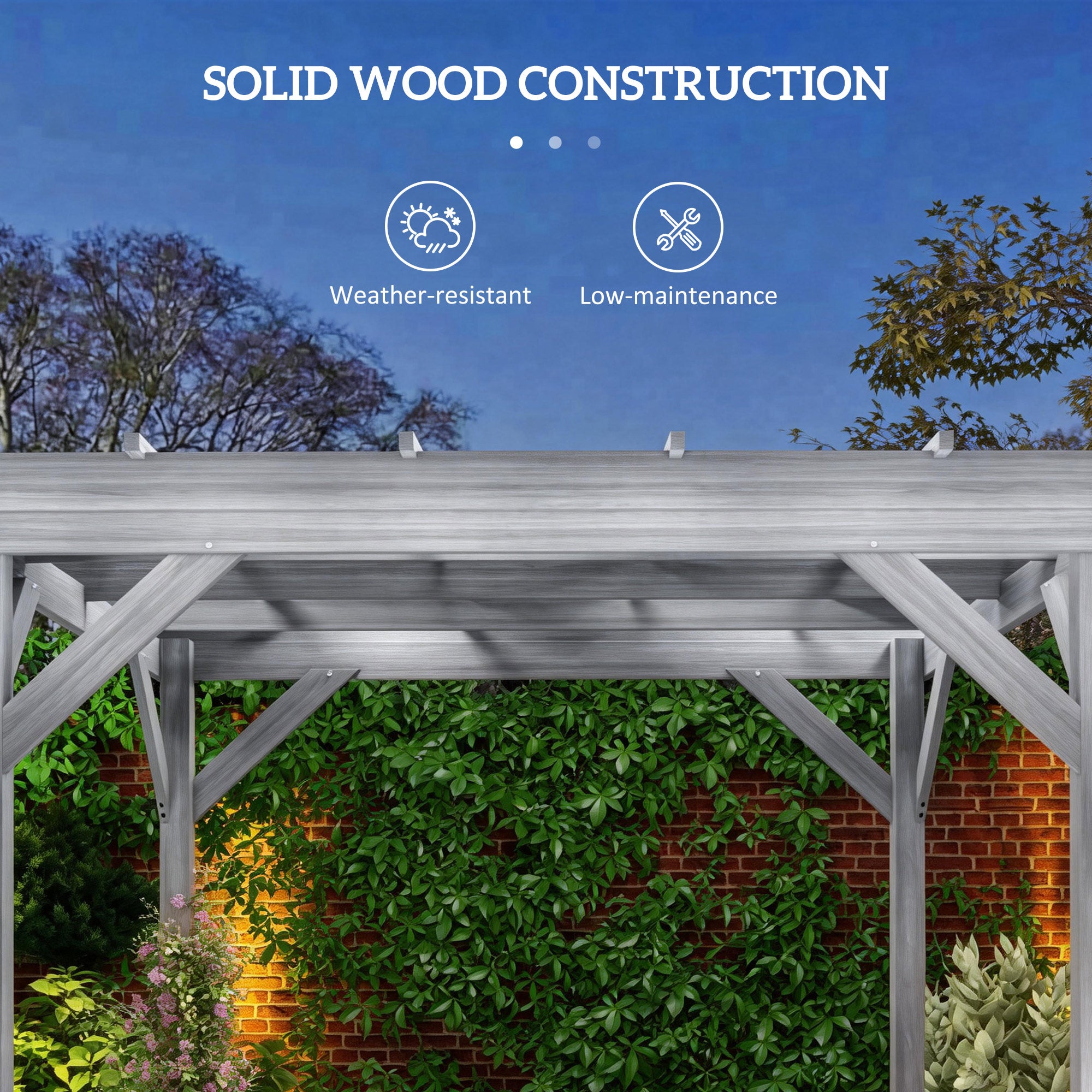 3 x 3 m Wooden Pergola Kit, Decorative Garden Gazebo Shelter with Stable Structure for Climbing Vines, Grey