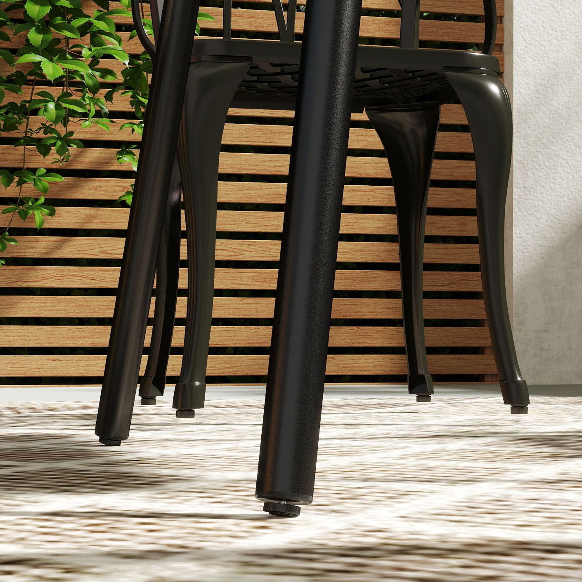 4 Seater Steel Frame Garden Table with Slat Top - Black