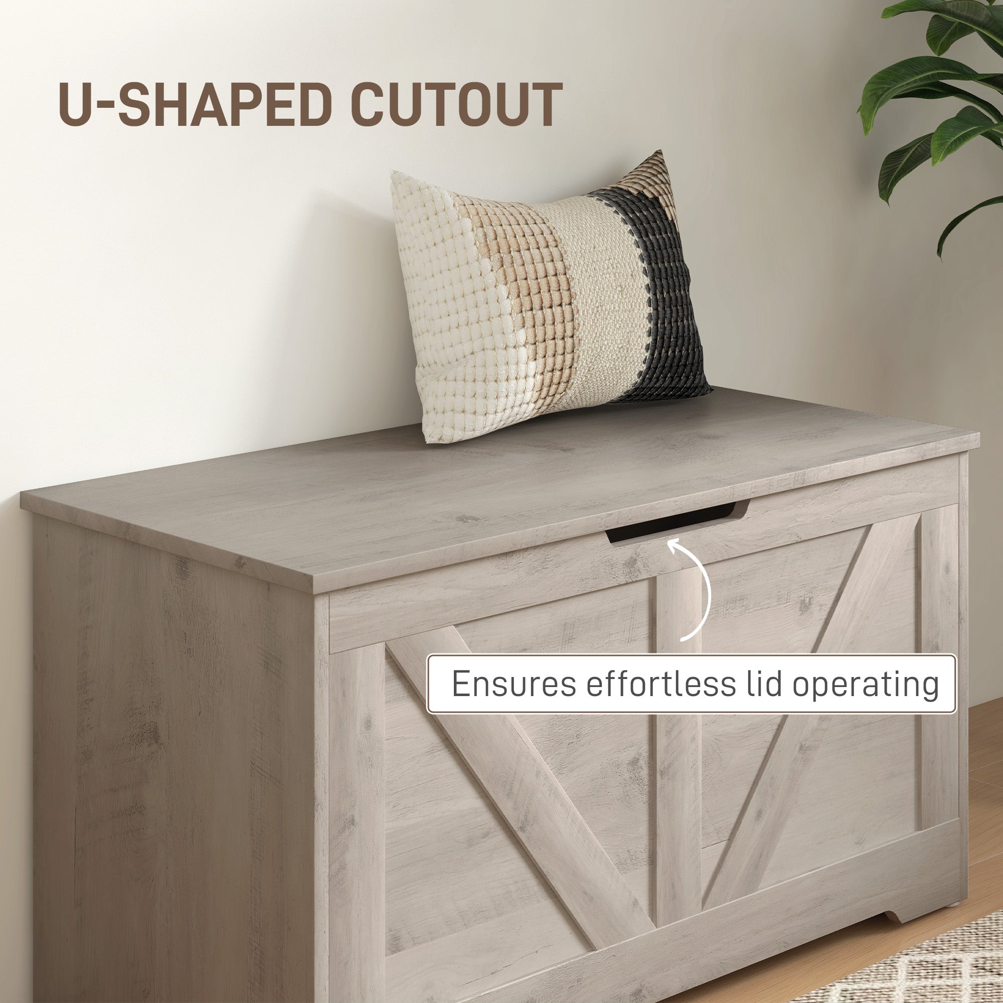 100L Home Storage Box with Safety Hinges - Grey Wood-Effect