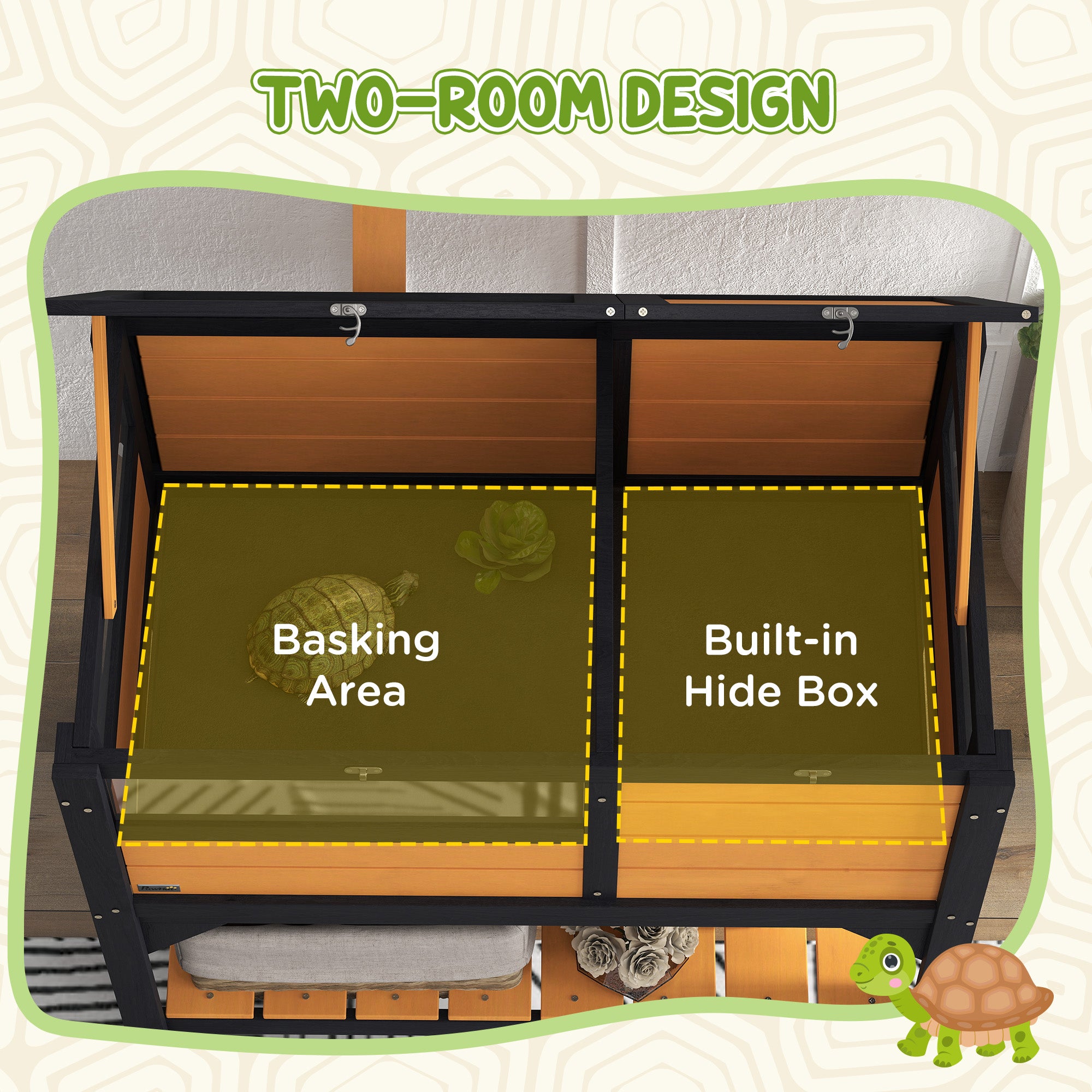 Wooden Tortoise House, with Shelter, Run, Shelf, Lamp Holder, Tray, Yellow