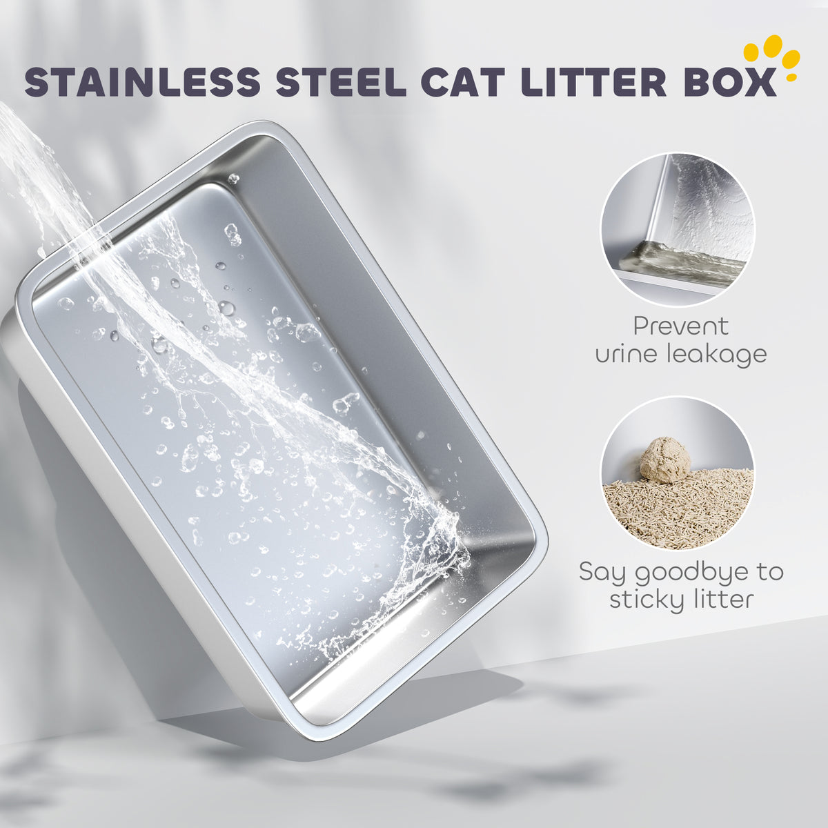 Stainless Steel Cat Litter Box for Larger Cats with Removable Lid, Scoop & Filter Bags - White