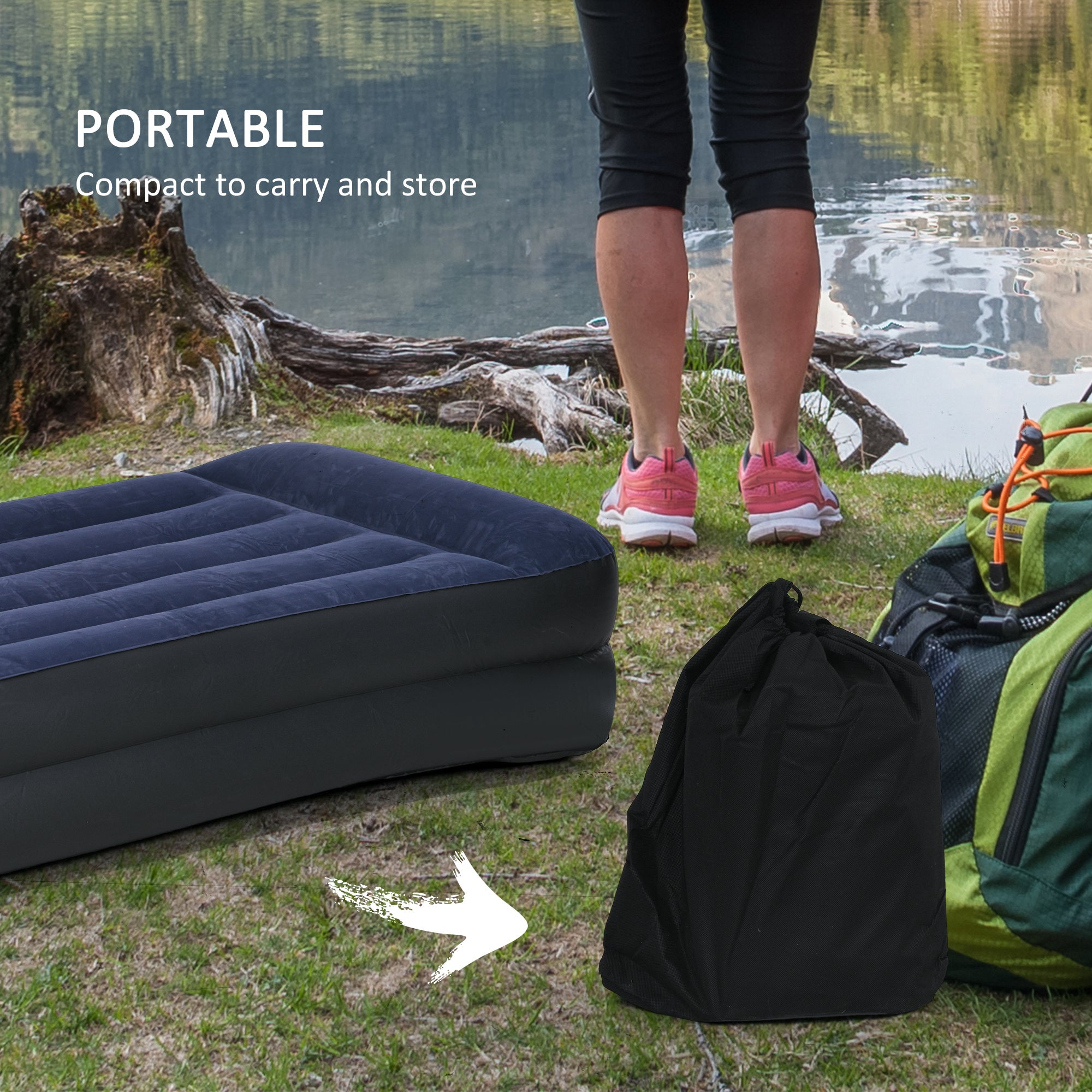 Single Air Bed with Built-in Electric Pump and Carry Bag