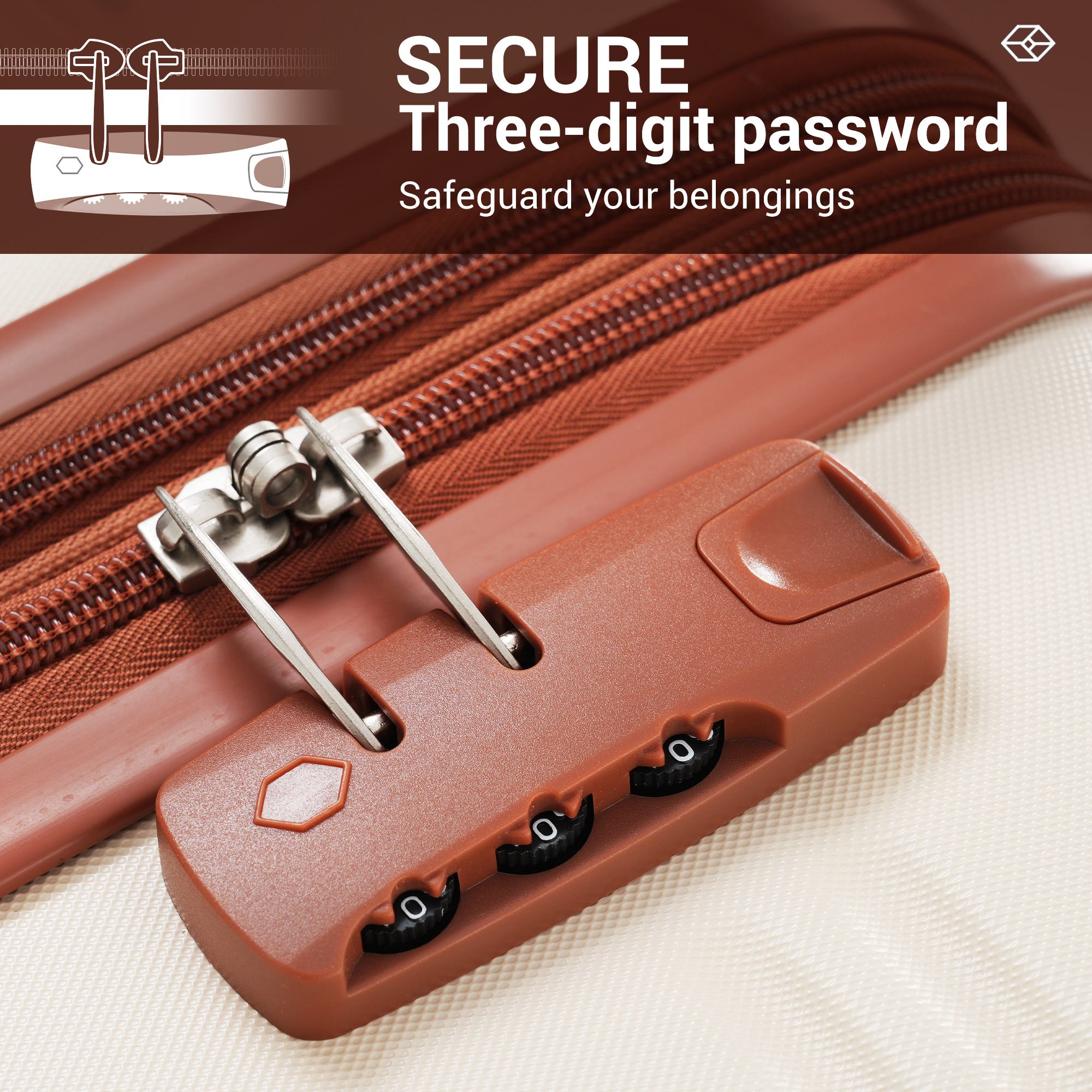 20" 4-Wheel ABS Hard Shell Travel Trolley Suitcase with Adjustable Handle, Luggage with Secure Lock, 35L x 23W x 57H cm, Brown+White