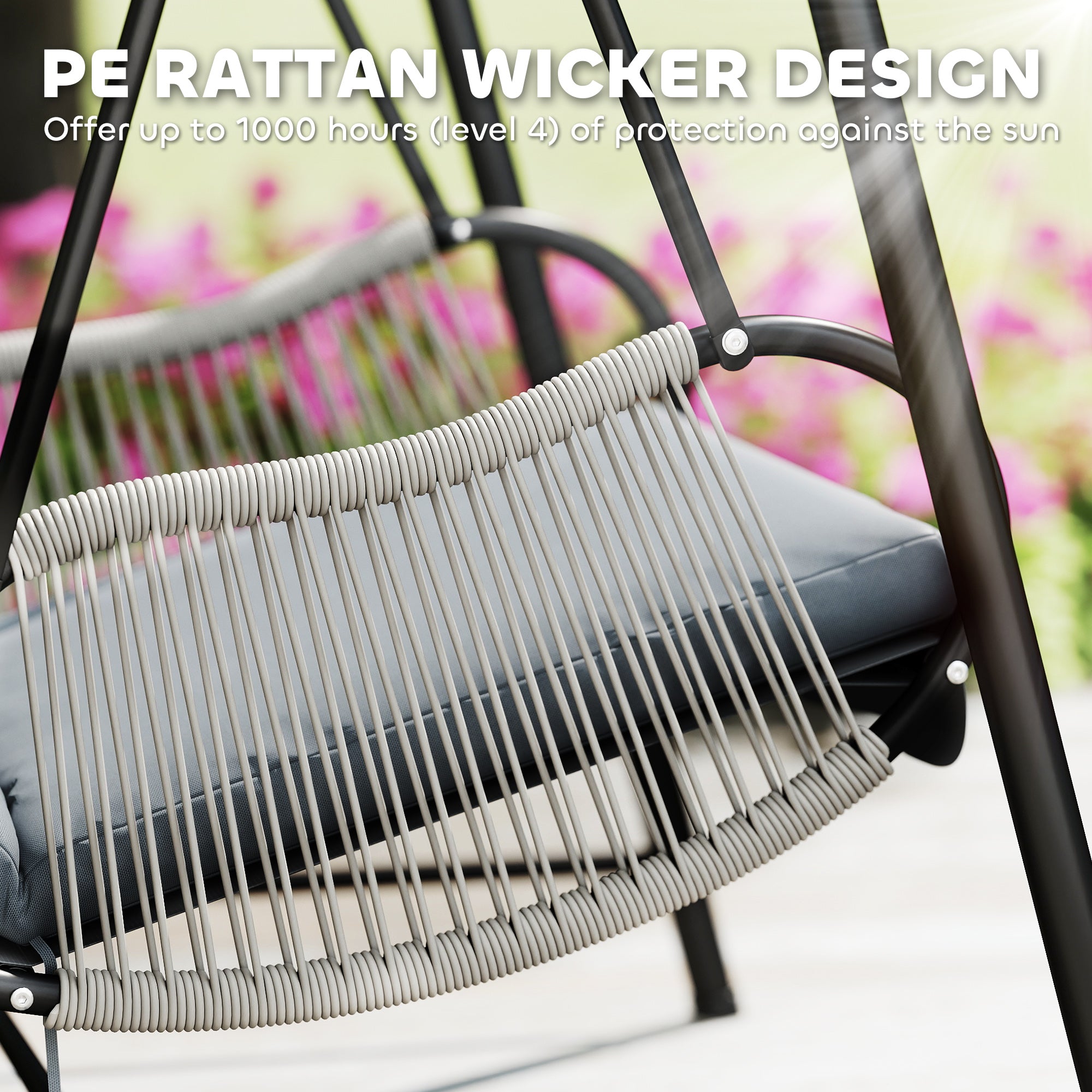 Rattan Outdoor Hanging Swing Chair with Stand and Cushion Light Grey