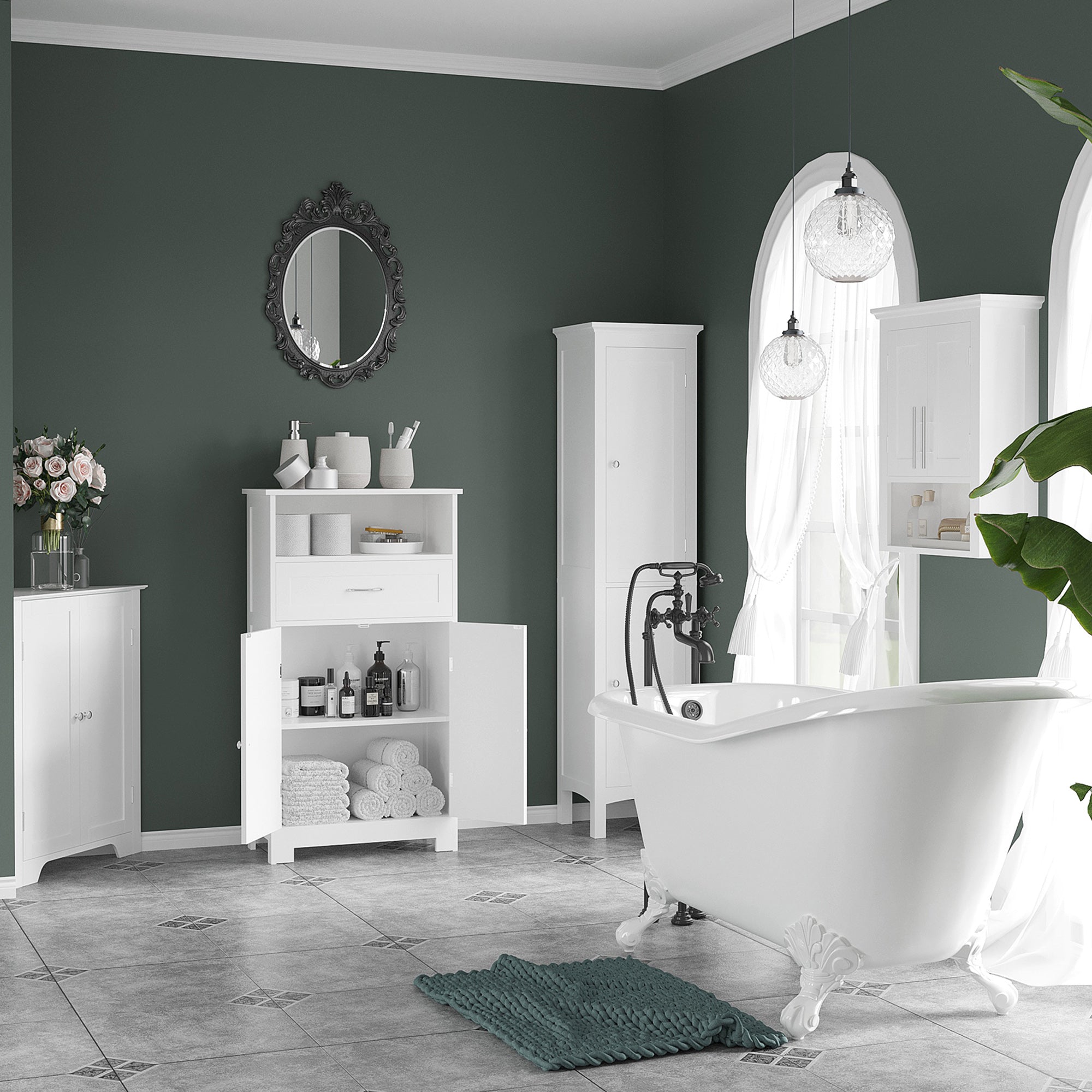 kleankin Tall Bathroom Storage Unit, Slim Bathroom Cabinet with Adjustable Shelves and Double Door, White