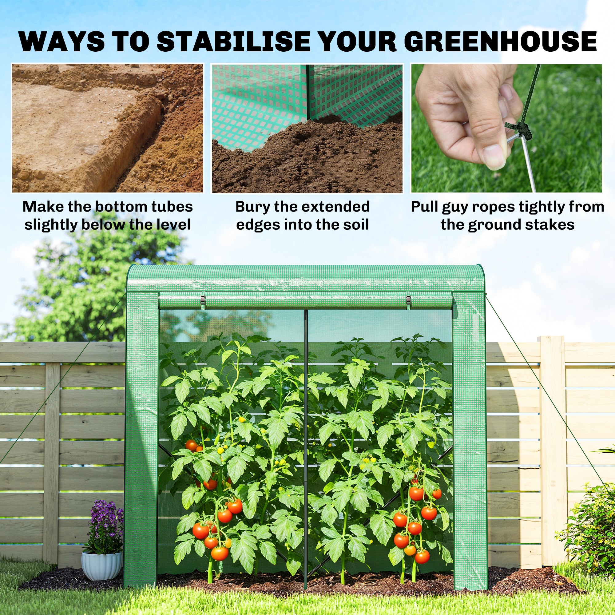 Mini Greenhouse, Garden Tomato Growhouse with Roll-Up Door and 2 Mesh Windows, PE Cover, 200 x 75 x 188 cm, Green
