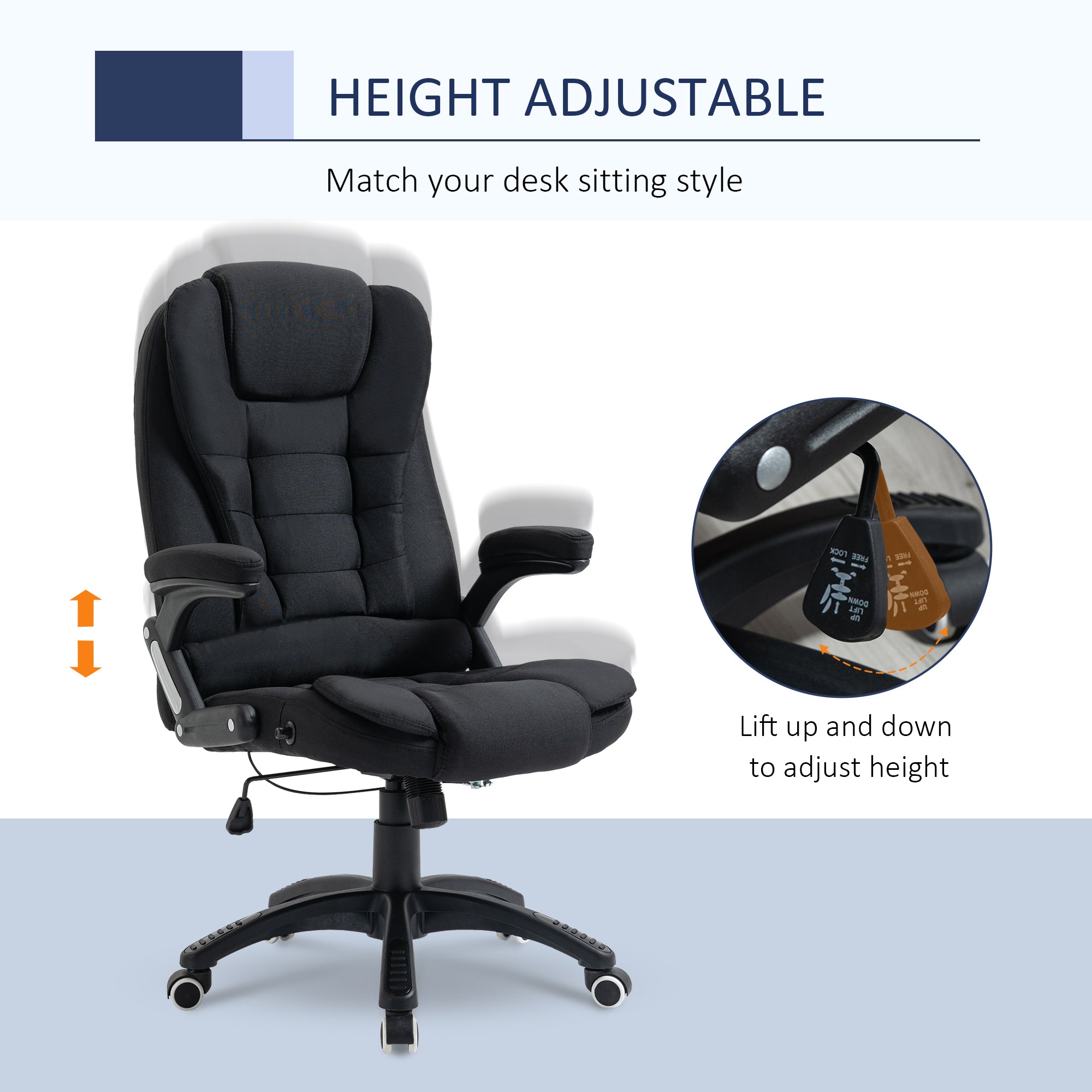 Ergonomic Office Chair Comfortable Desk Chair with Armrests Adjustable Height Reclining and Tilt Function Black