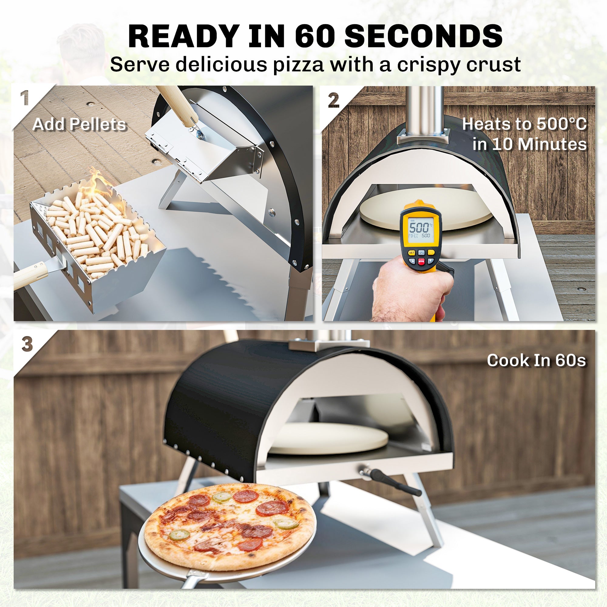 Outdoor Pizza Oven Foldable Legs Pellet Wood Fired Pizza Maker w/ 12" Rotating Stone and Peel