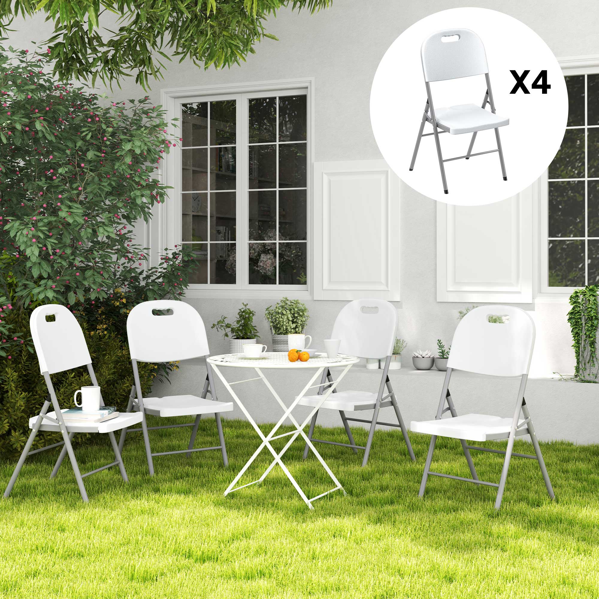 Set of 4 Foldable Steel Frame Outdoor Chairs - White