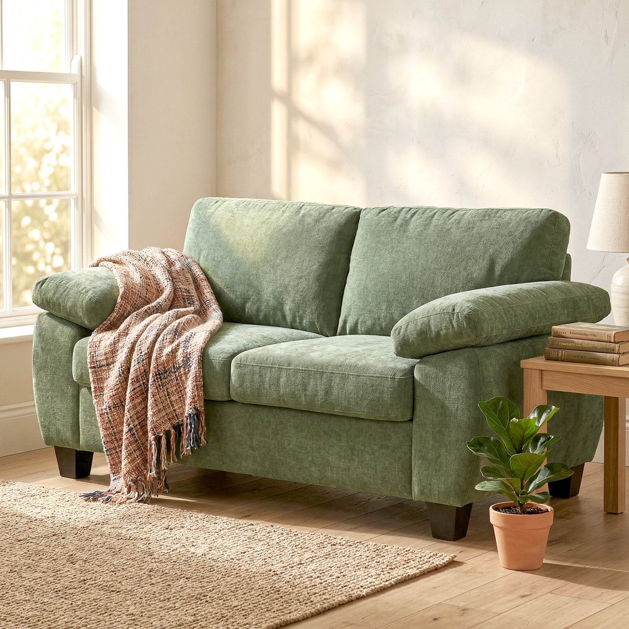 2 Seater Sofa, 156cm Chenille Loveseat Sofa, Dark Green