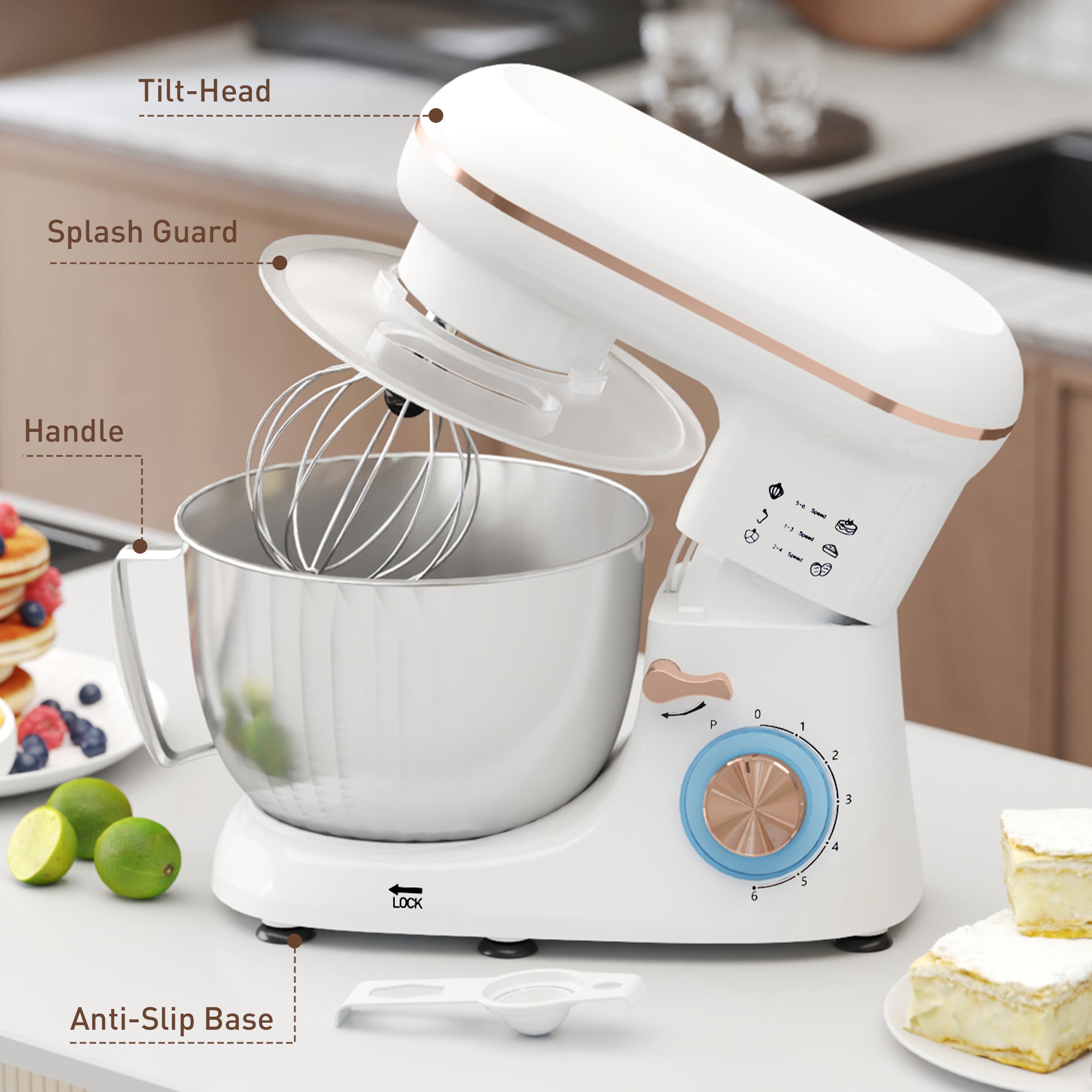 1300W Kitchen Stand Mixer, with Accessories - White