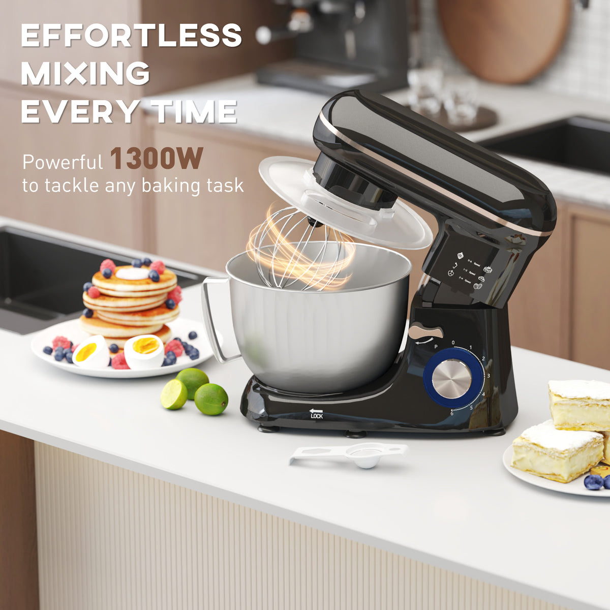 1300W Kitchen Stand Mixer with Accessories 4.5L Bowl - Black