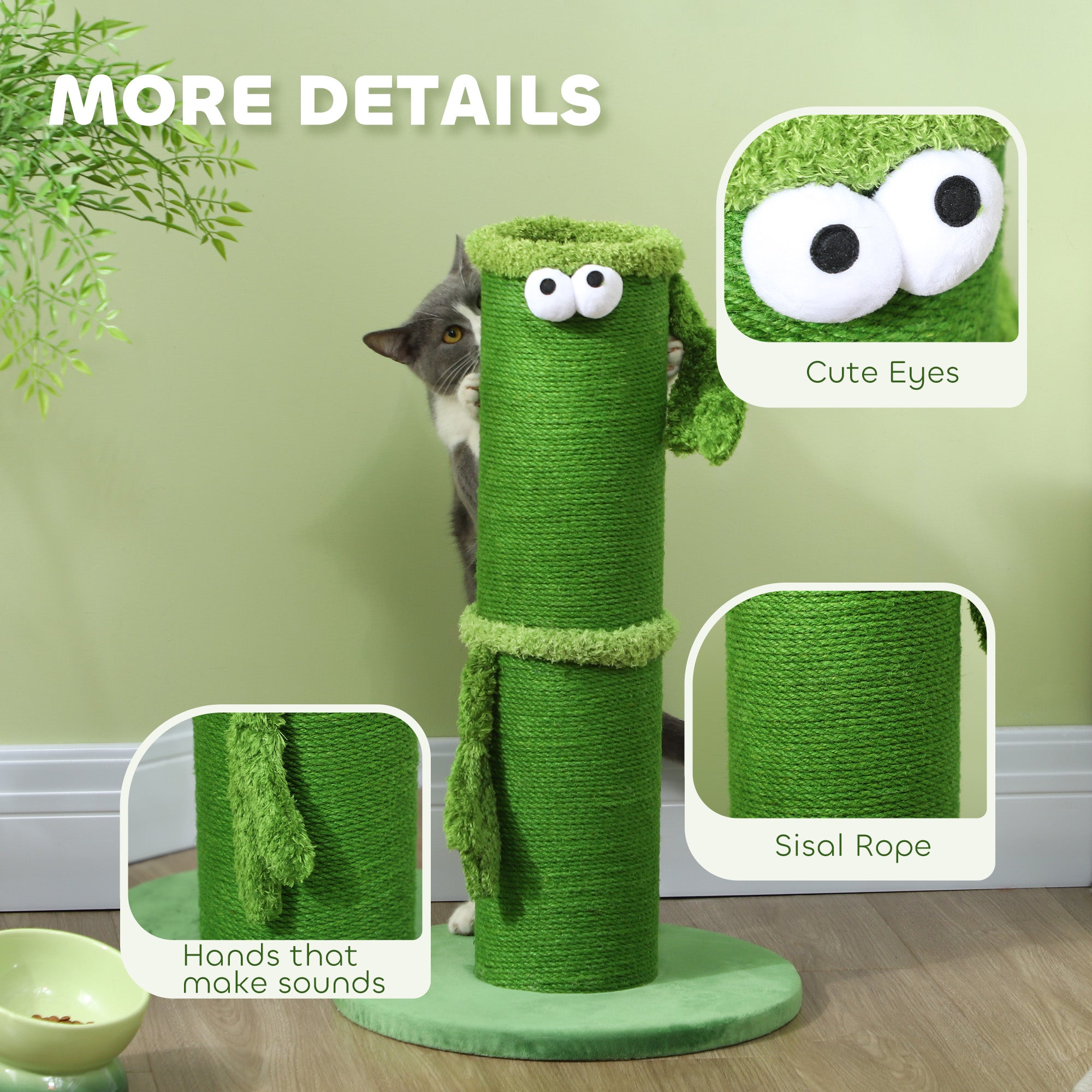 63cm Cat Scratching Post for Indoor Cats, with Sisal Rope Cover, Large Base, Green