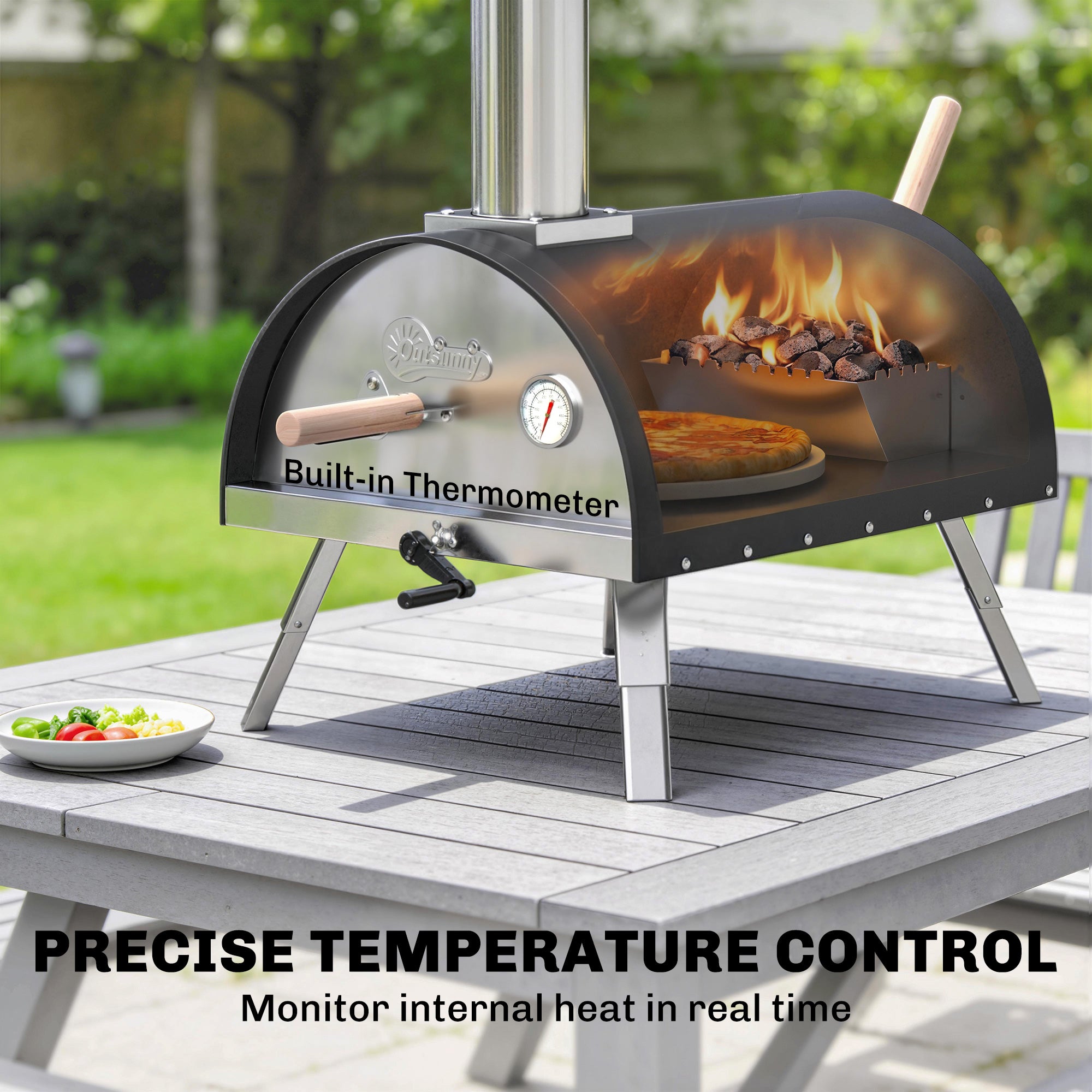 Outdoor Pizza Oven Foldable Legs Pellet Wood Fired Pizza Maker w/ 12" Rotating Stone and Peel