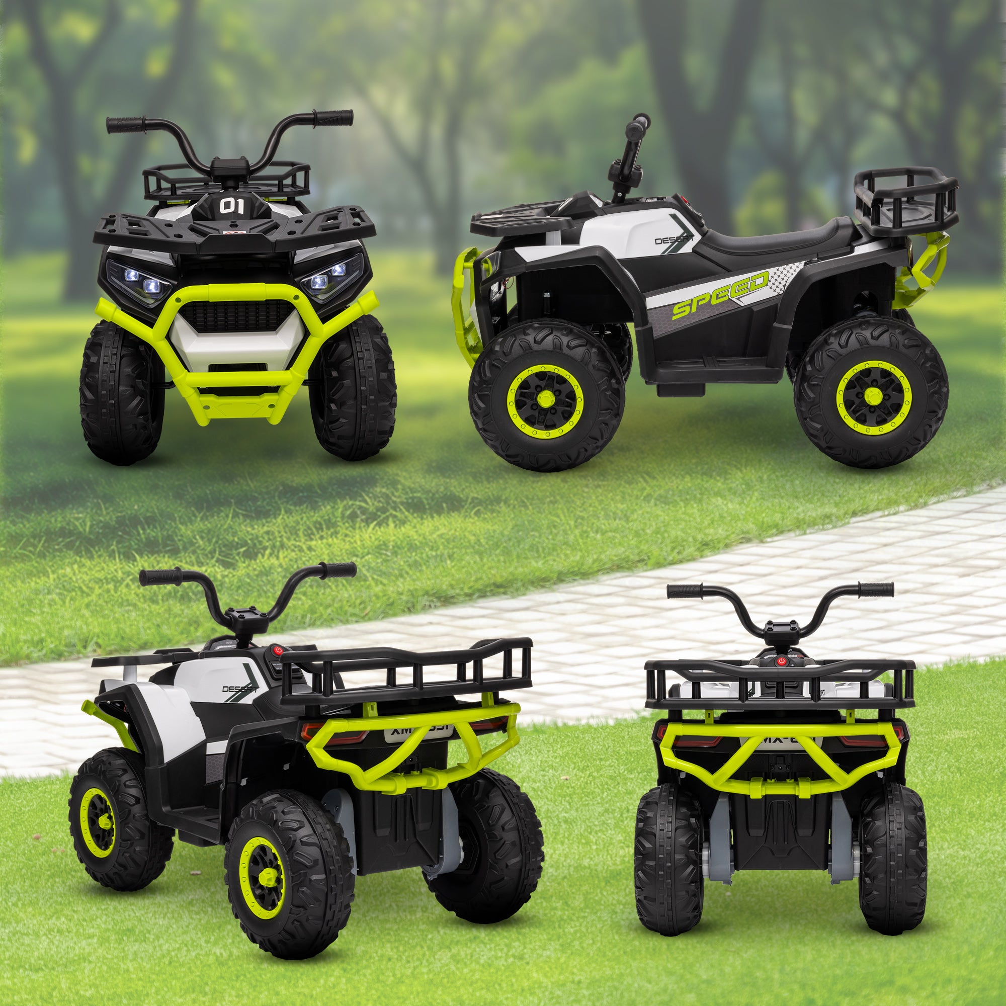 12V Kids Electric Ride on ATV, Battery Powered Quad Bike w/ Spring Suspension, Forward Backward, Storage Basket - Green