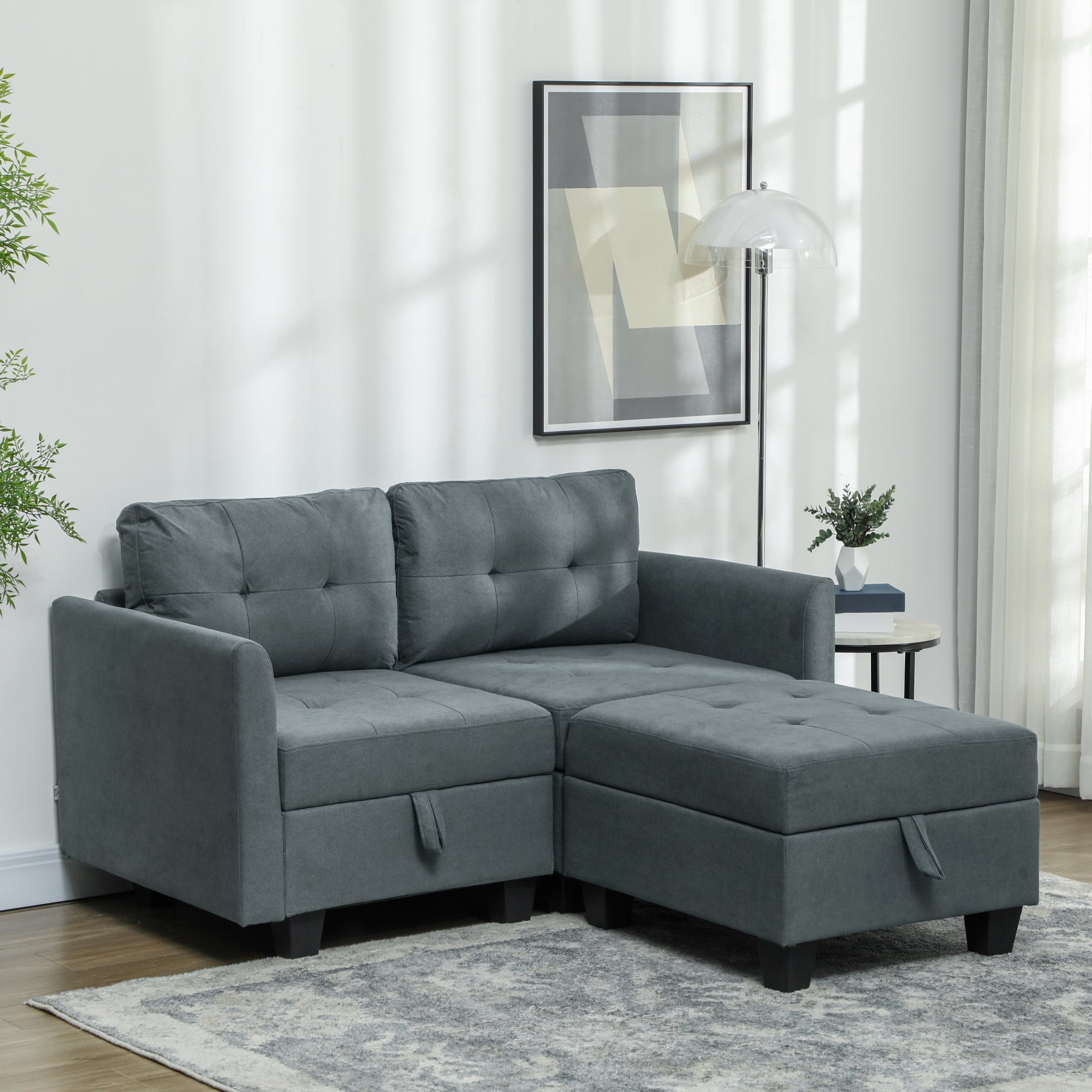 'L' Shape Modular Storage Sofa - Dark Grey