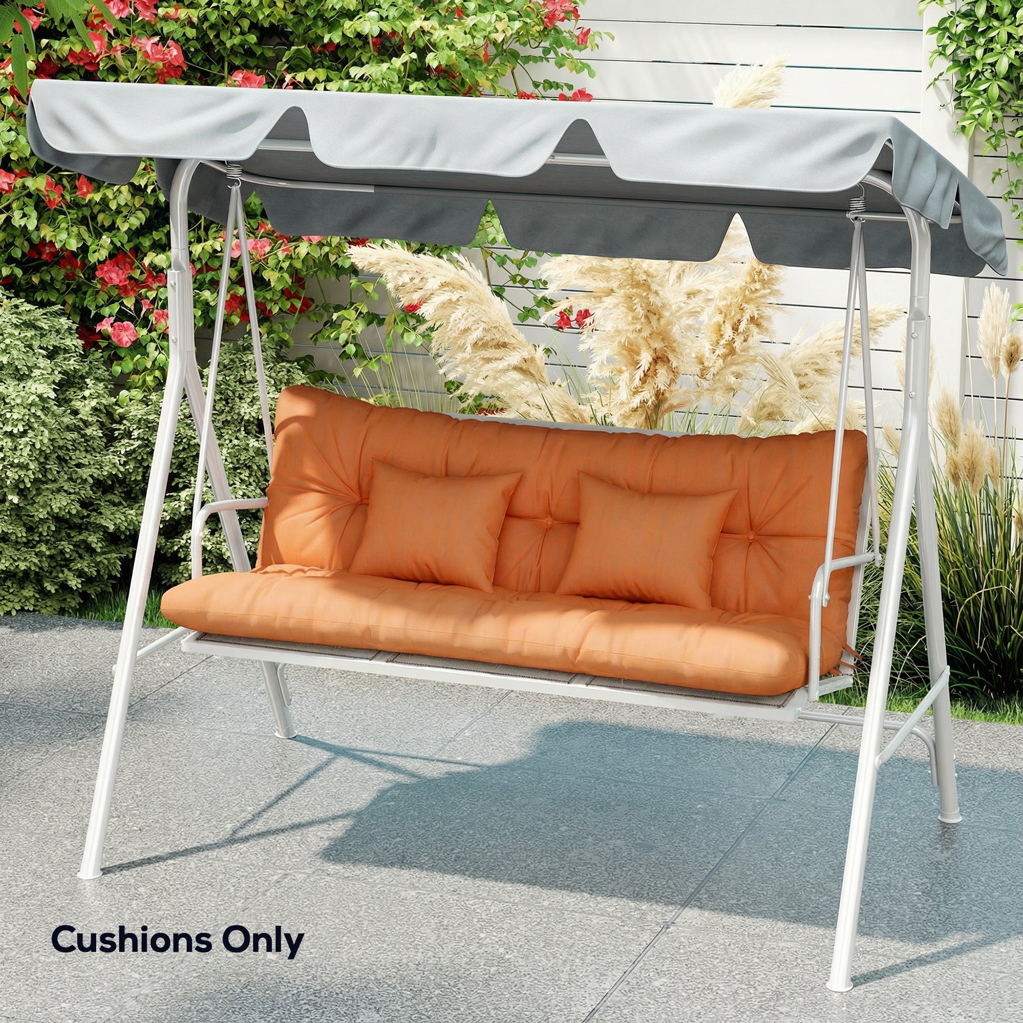 Outdoor Seat Cushions Back Cushion with 2 Pillows, Water Repellent Seat Pads for 3-Seater Chair, Orange