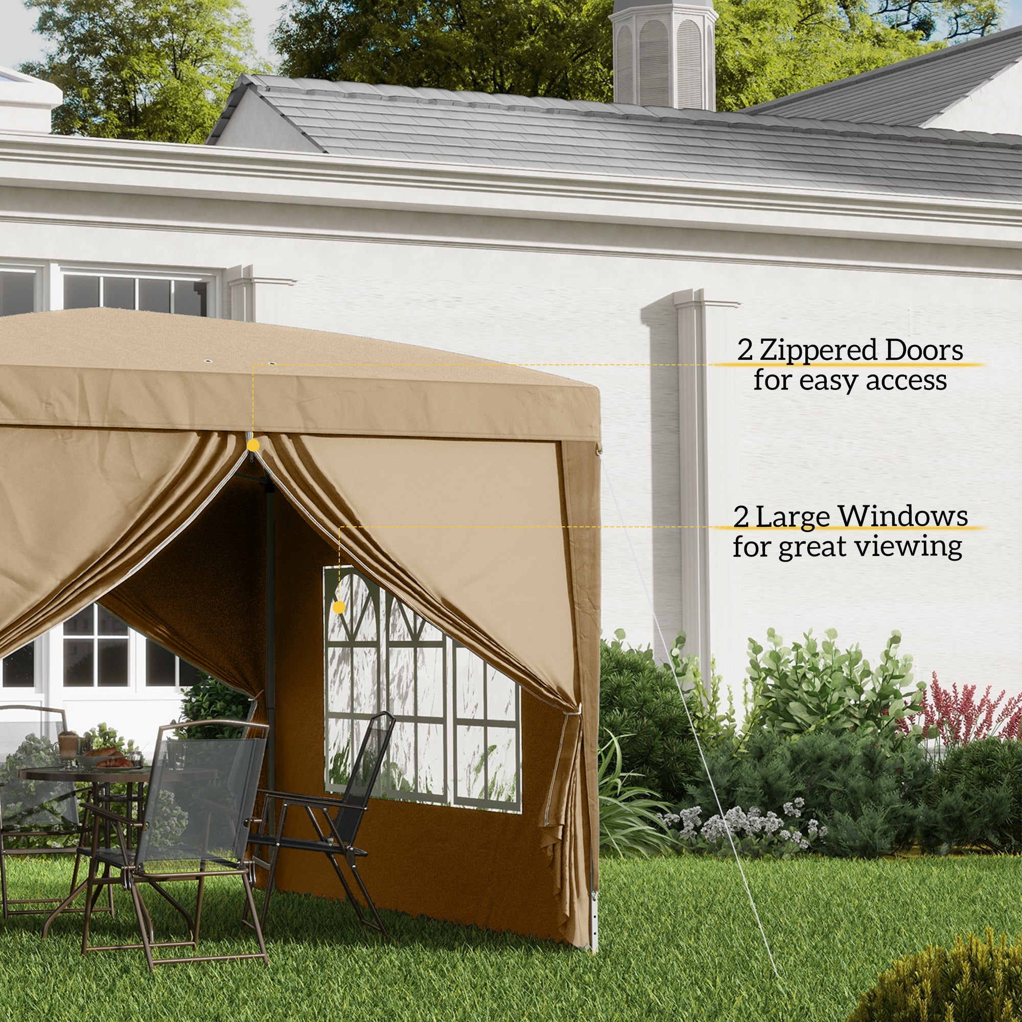 3 by 3 Metre Pop Up Gazebo with Removable Walls - Khaki