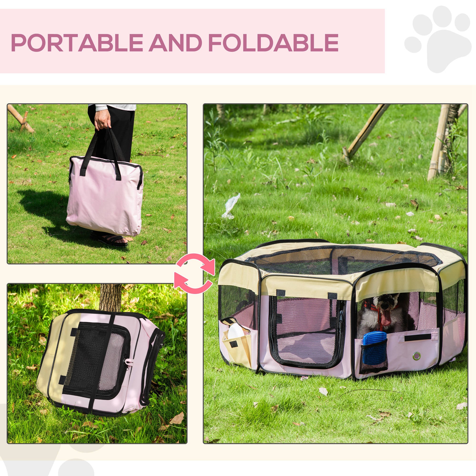 Fabric Pet Whelping Box Dog Cat Puppy Playpen Rabbit Guinea Pig Play Pen in Pink With Carry Bag Small Dia 90 x 41Hcm