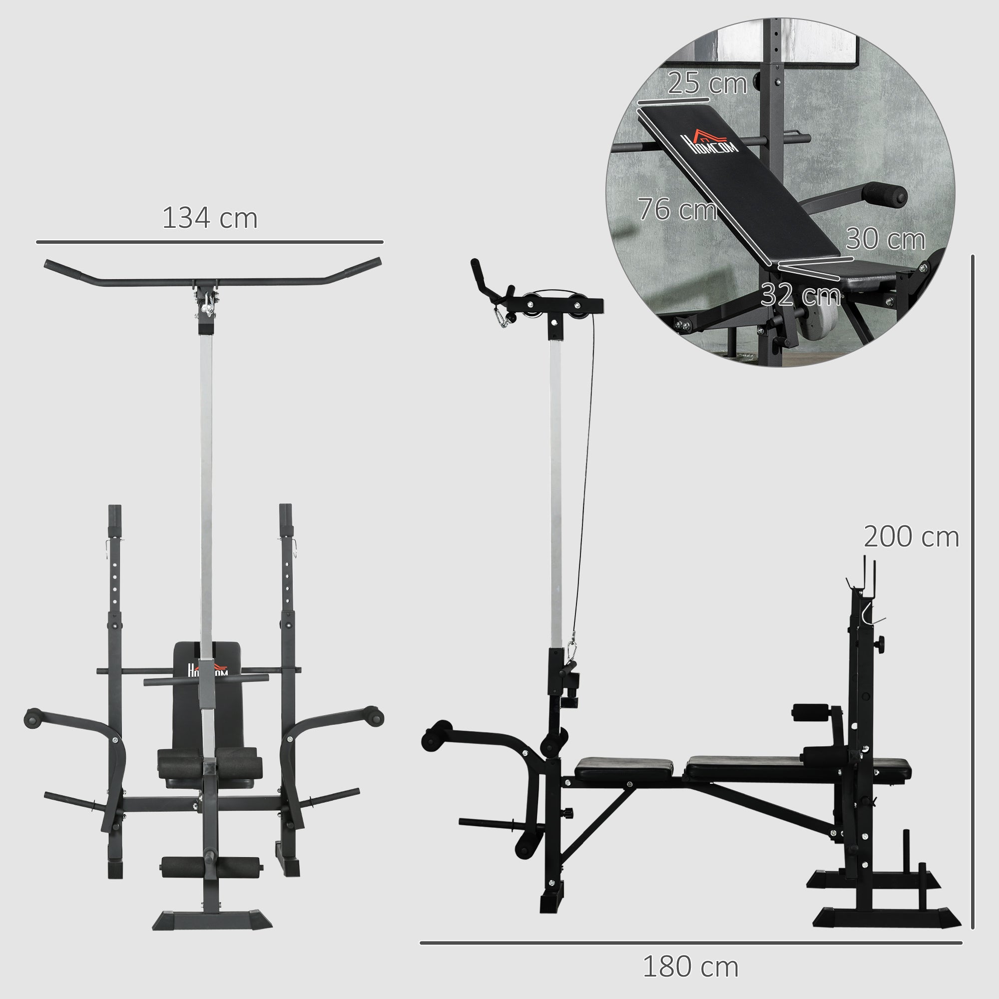 Adjustable Weight Bench with Pulley System, Incline Bench Press Set with Squat Rack, Leg Developer, Butterfly and Weight Storage, for Home Gym Full Body Workout