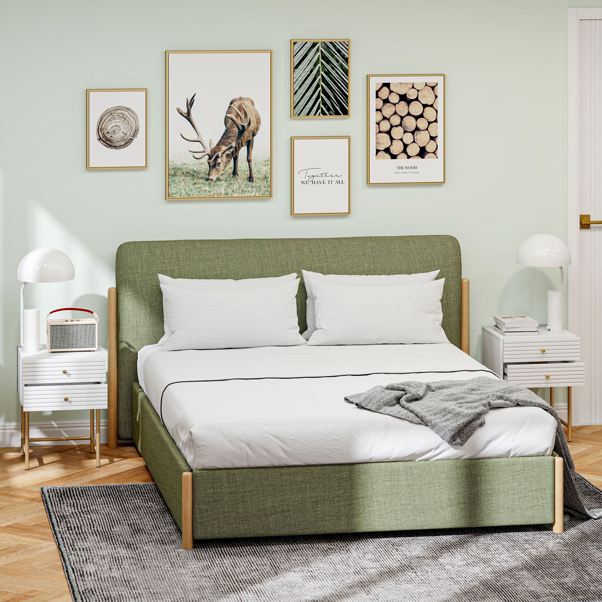 Set of Two Elegant Bedside Tables - White/Gold-Tone