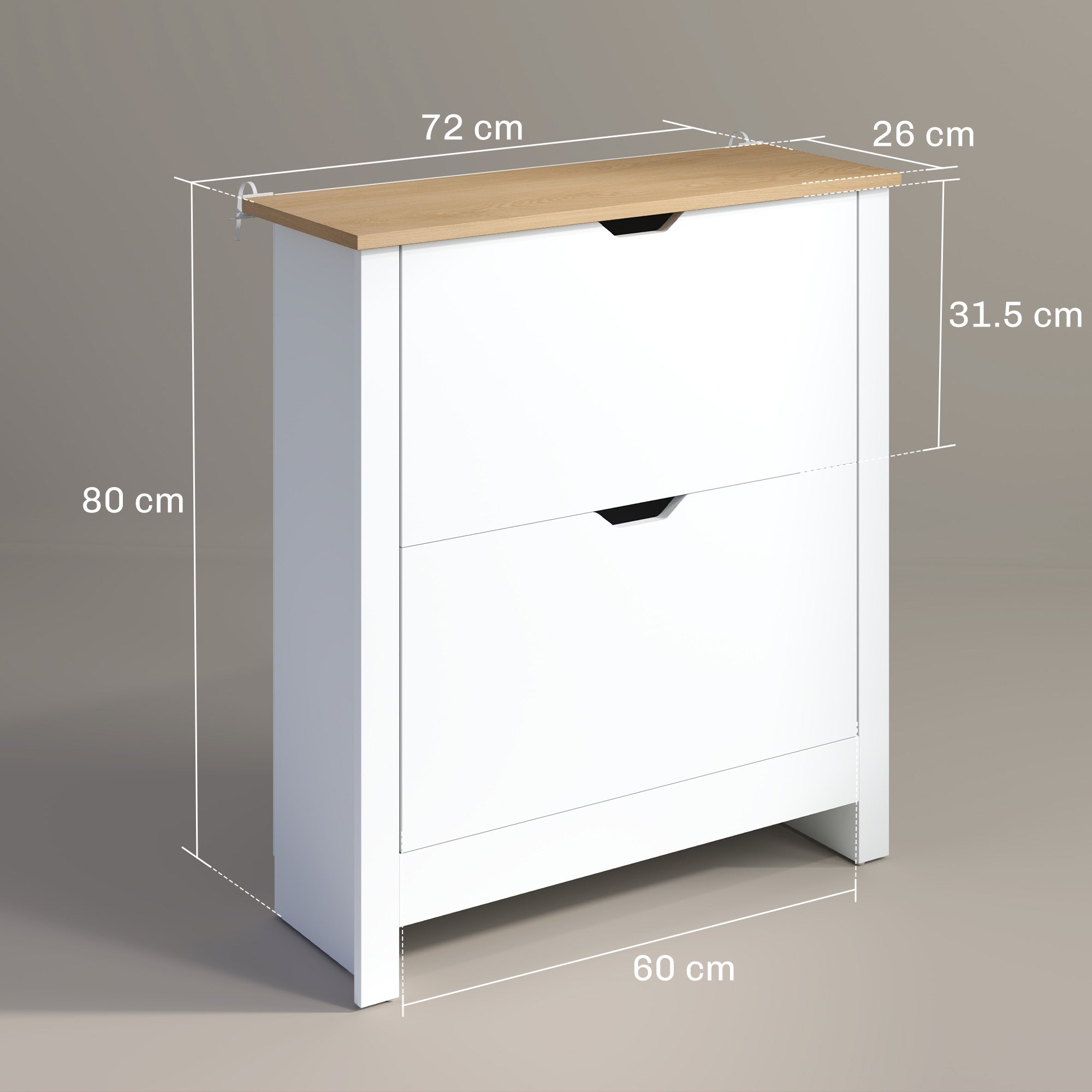 Slim Shoe Cabinet, Narrow Shoe Cupboard with 2 Flip Drawers, Adjustable Shelves for 12 Pairs of Shoes, High Gloss White