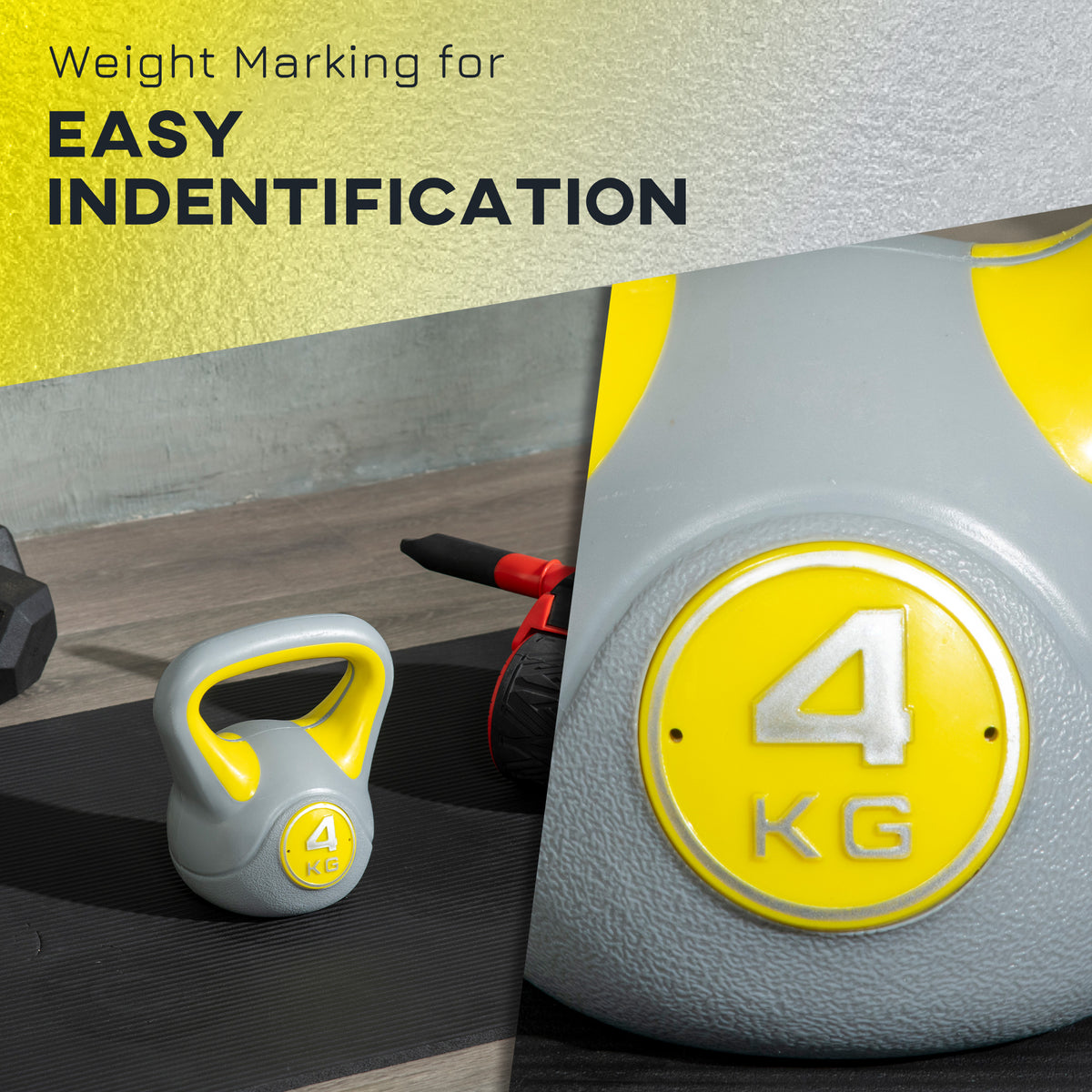 Kettlebell, 4kg Kettle Bells with Handle for Home Gym Weight Lifting and Strength Training, Yellow and Grey