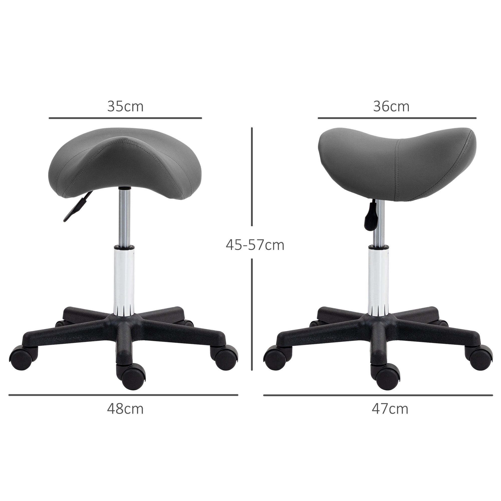 Saddle Stool, PU Leather Adjustable Rolling Salon Chair with Steel Frame for Massage, Spa, Beauty and Tattoo, Grey