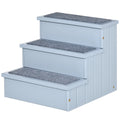 3 Step Wooden Dog Stairs with Non-Slip Carpet and Storage - Grey
