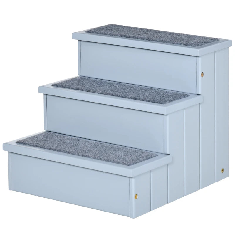 3 Step Wooden Pet Stairs Steps Dog Stairs Carpet Non Slip Grey