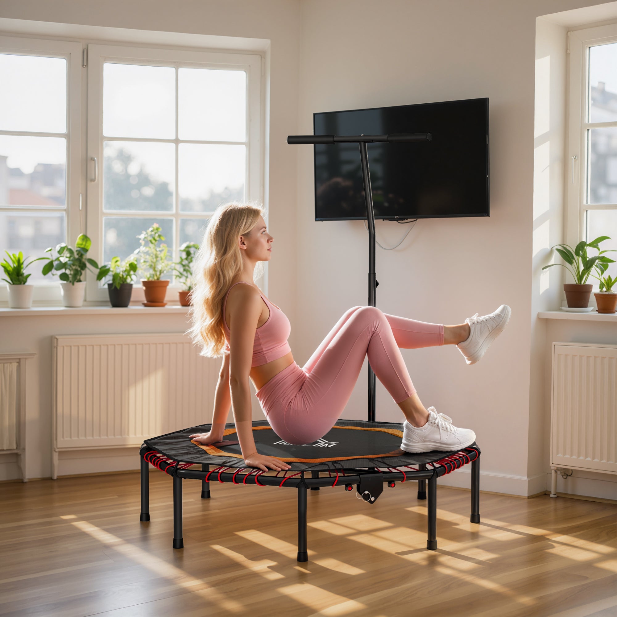 Fitness Trampoline, Bouncer with Adjustable Handle, Max Load 150 kg