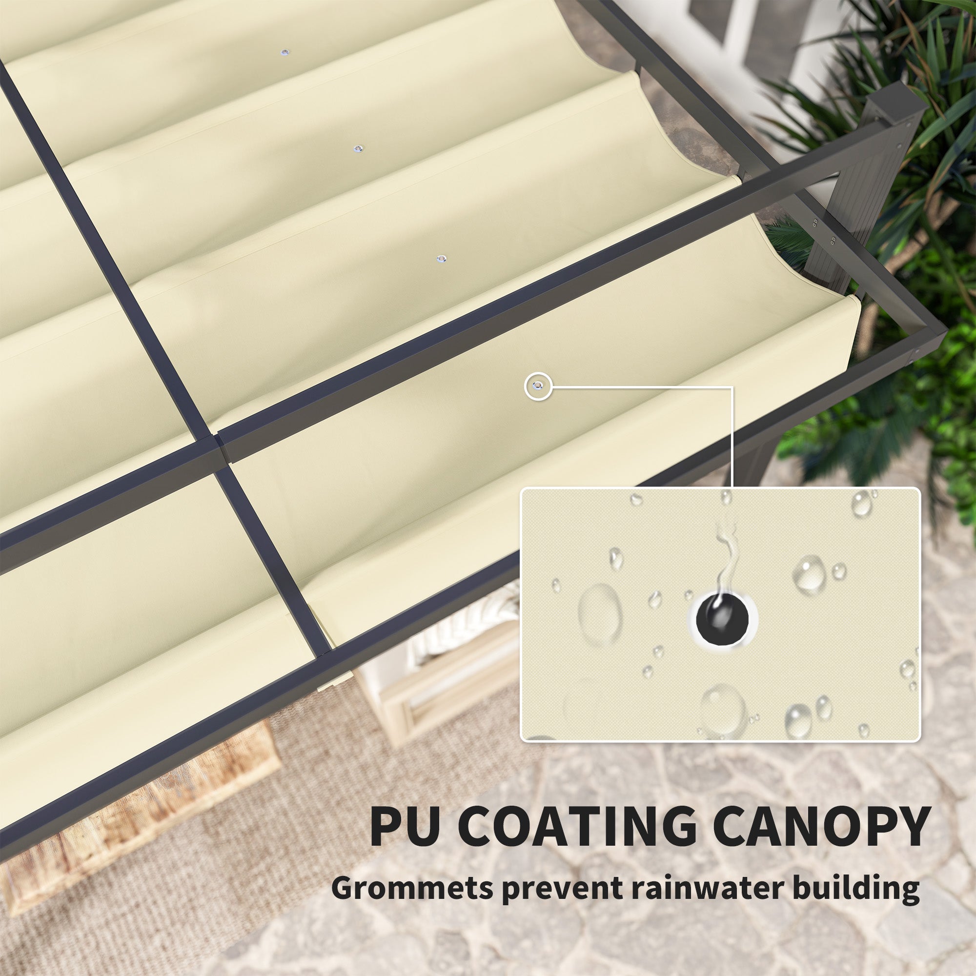 3 x 3 Metre Aluminium Pergola with Retractable Roof - Grey Khaki